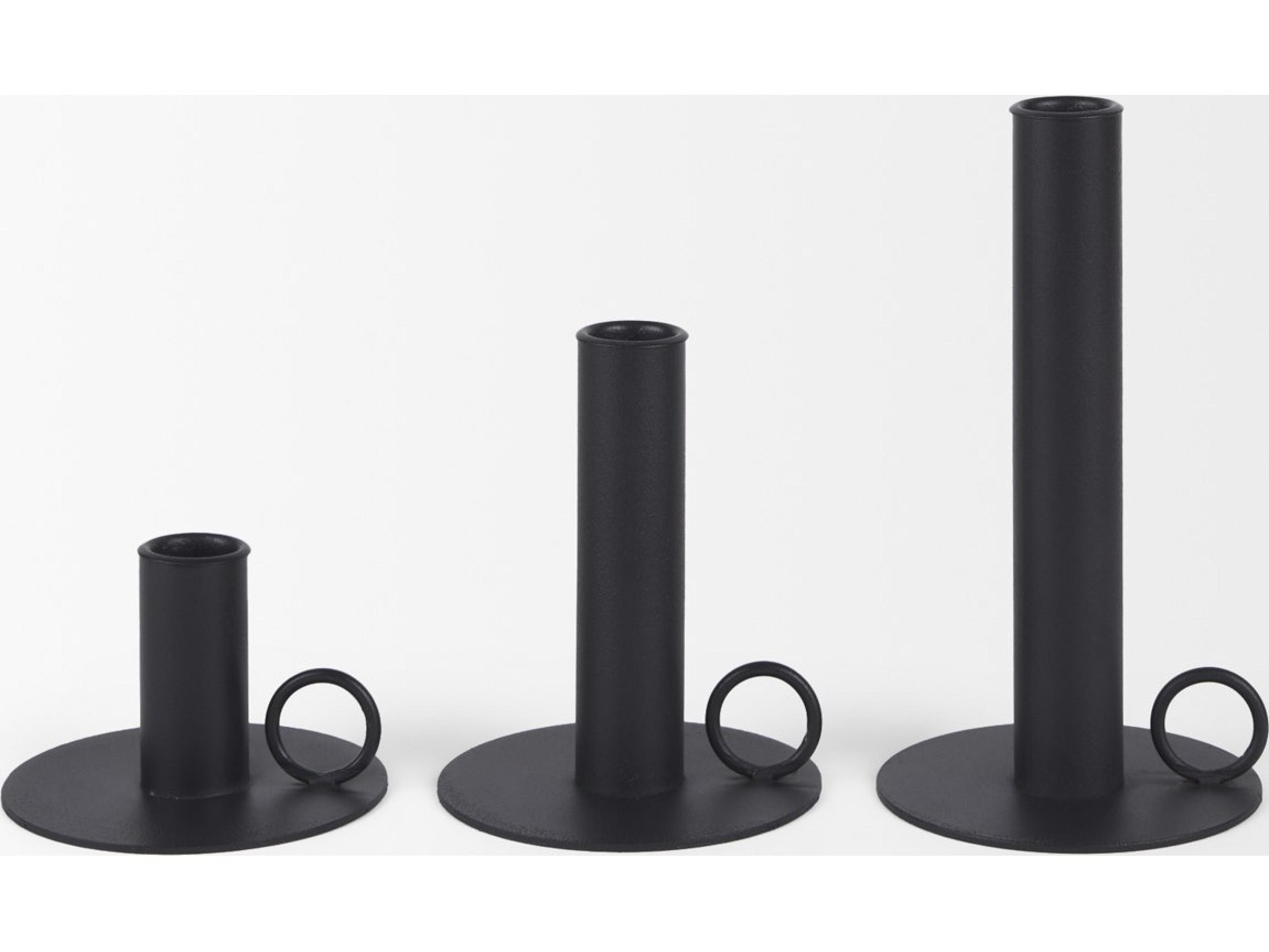 Mercana Noir Matte Black Metal Candle Holders (Set of 3)