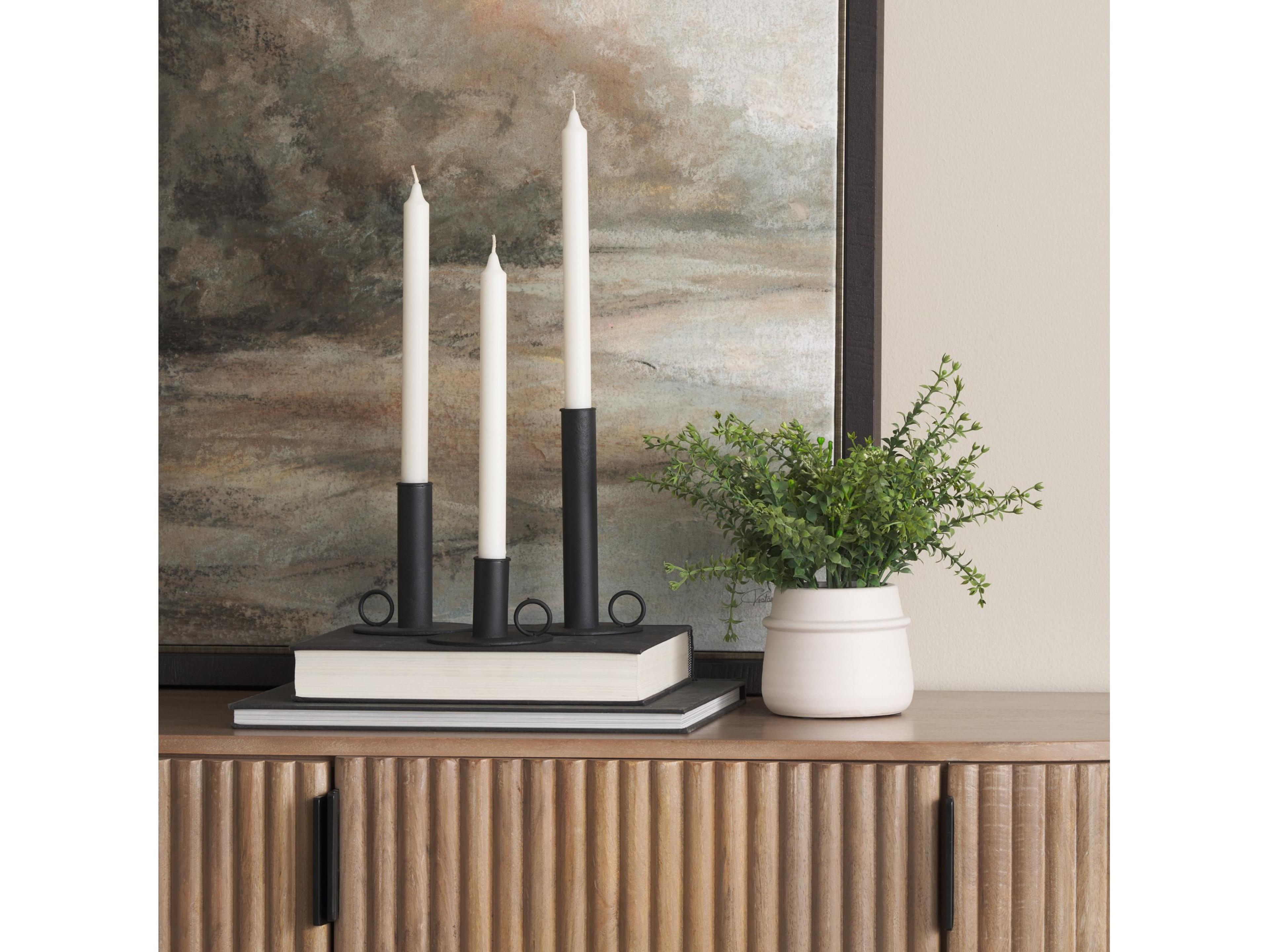 Mercana Noir Matte Black Metal Candle Holders (Set of 3)