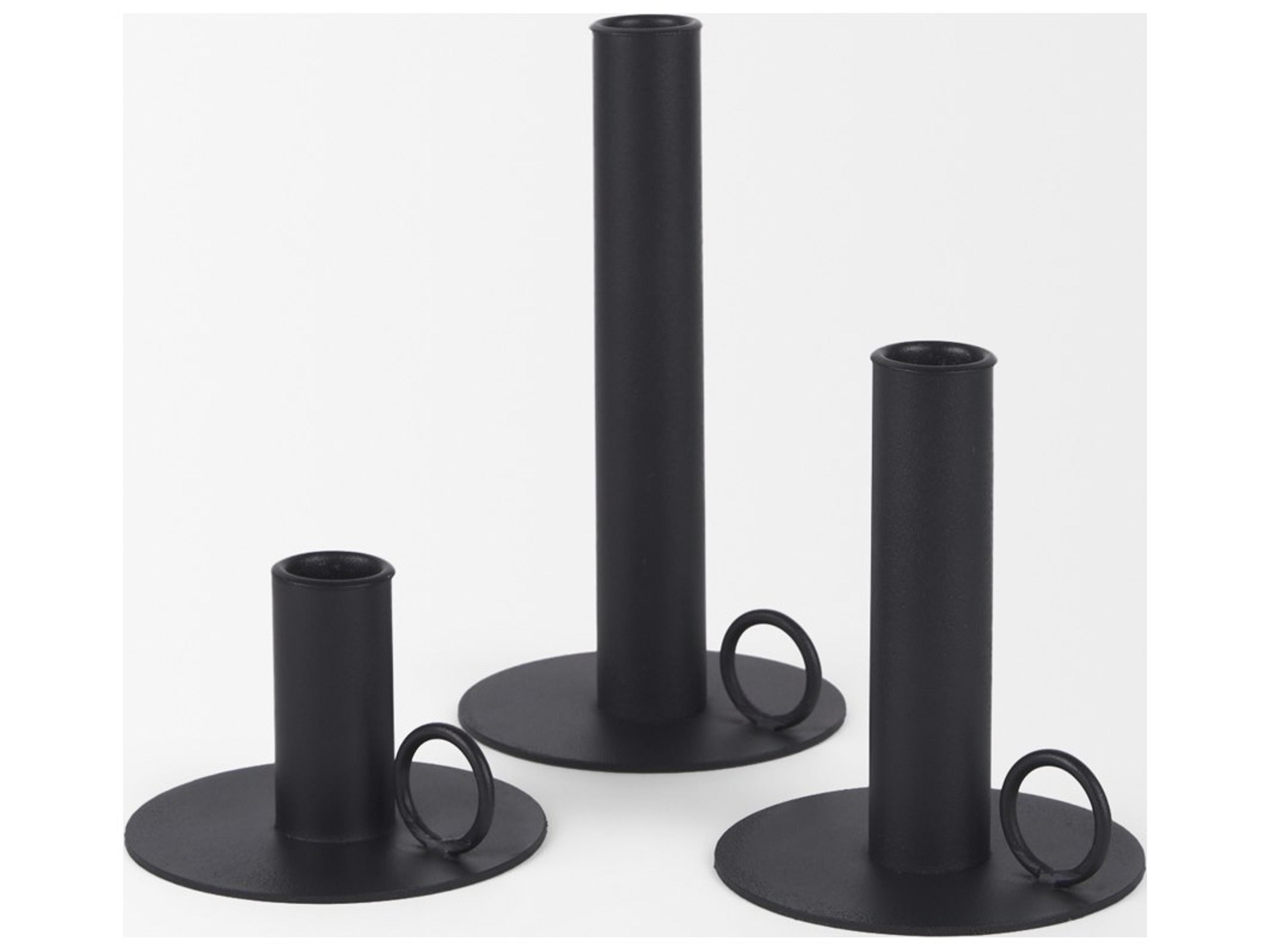 Mercana Noir Matte Black Metal Candle Holders (Set of 3)