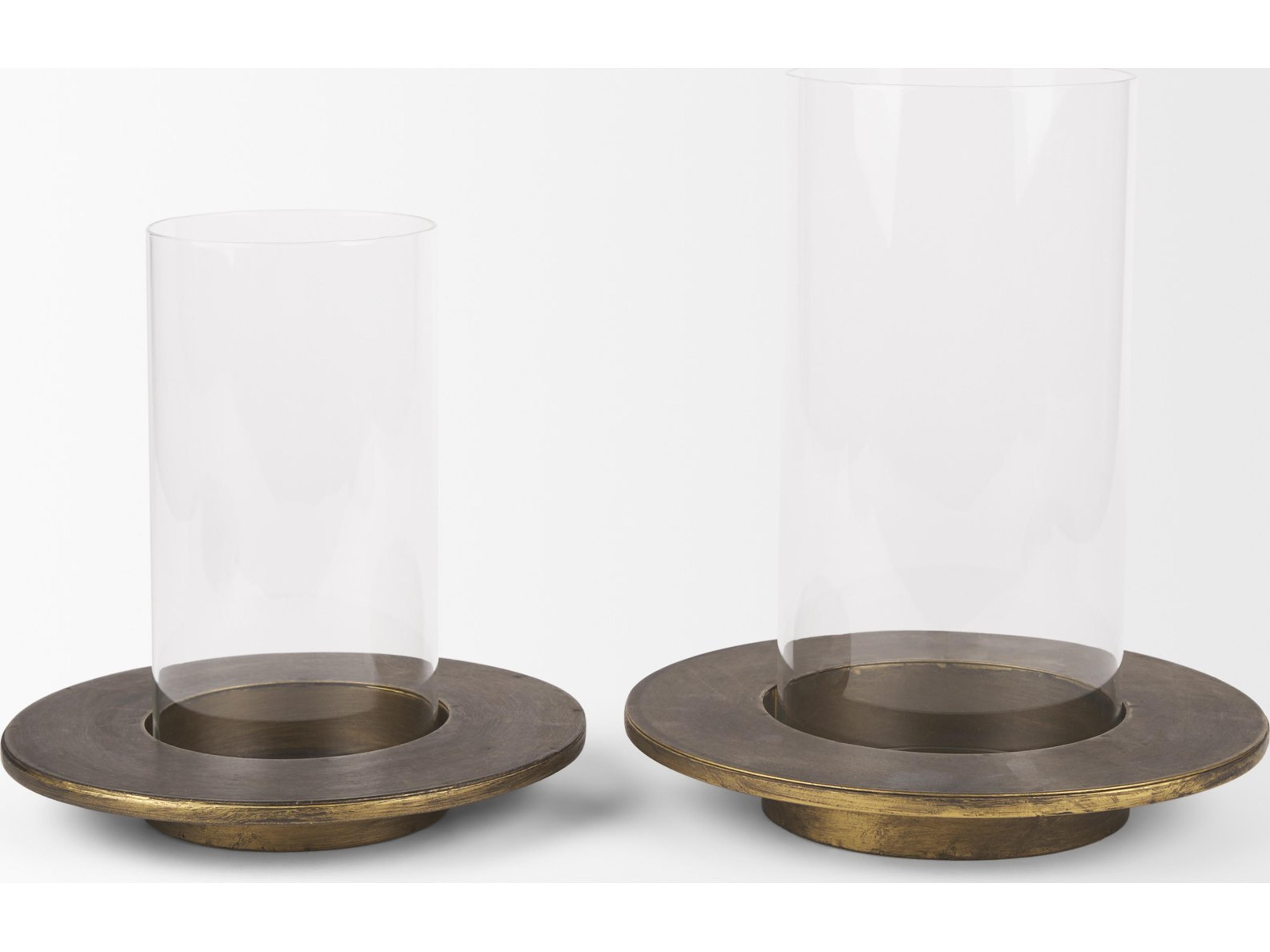 Mercana Vivian Gold Metal and Glass Hurricane Candle Holder (Set of 2)