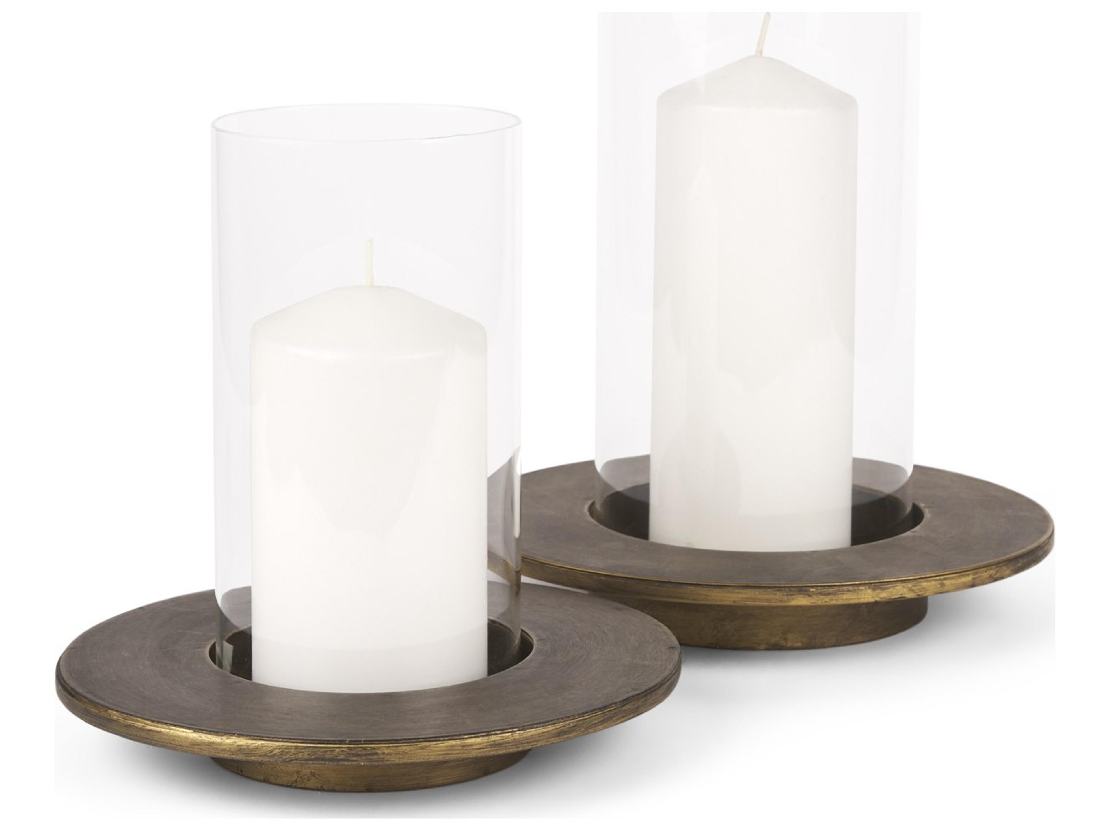 Mercana Vivian Gold Metal and Glass Hurricane Candle Holder (Set of 2)
