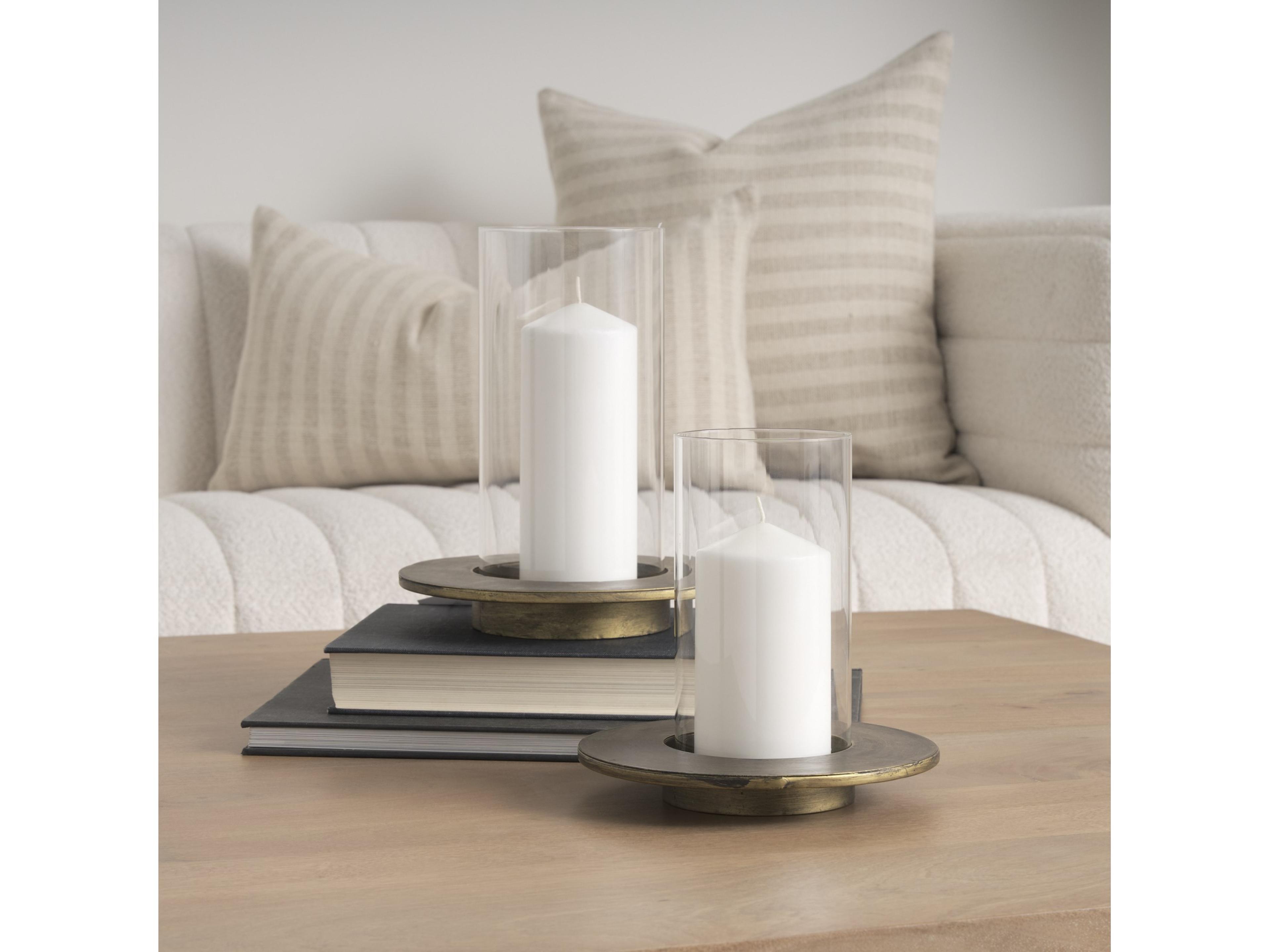 Mercana Vivian Gold Metal and Glass Hurricane Candle Holder (Set of 2)