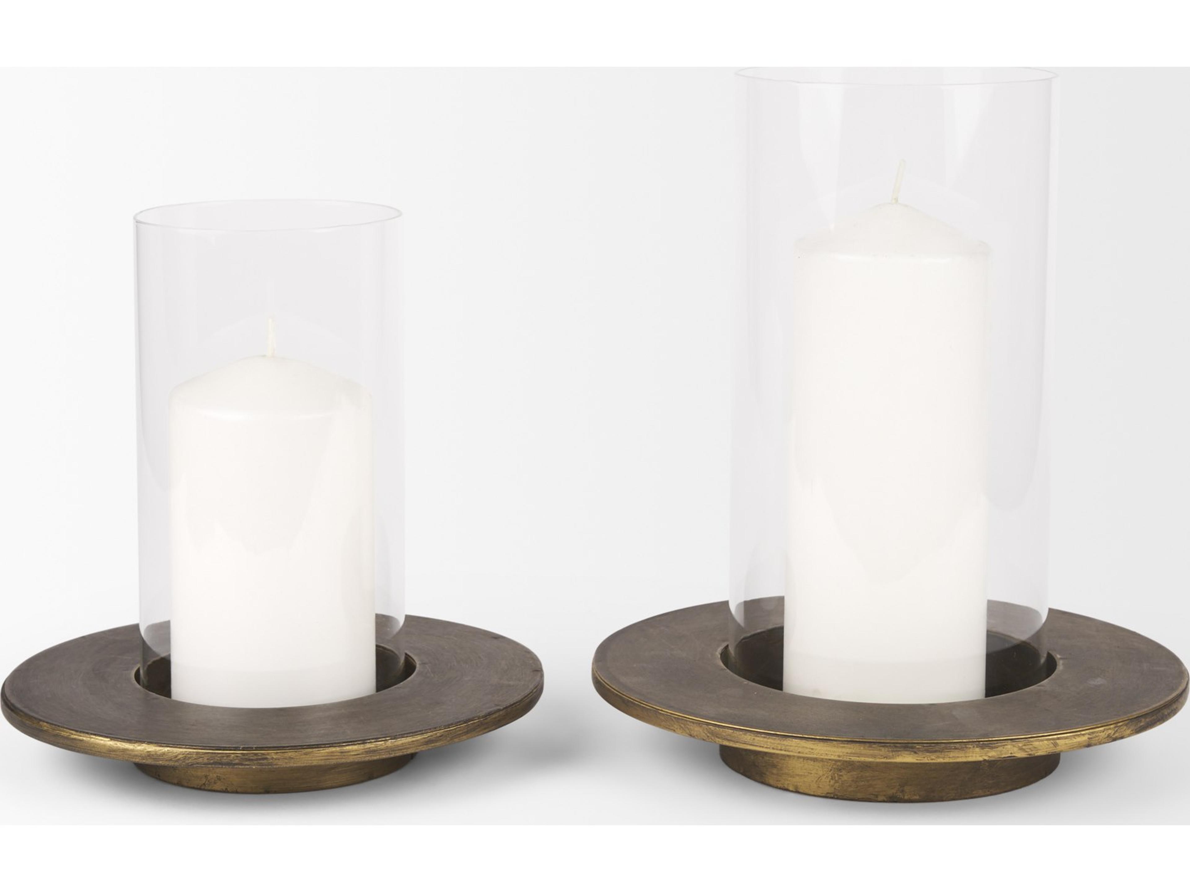 Mercana Vivian Gold Metal and Glass Hurricane Candle Holder (Set of 2)