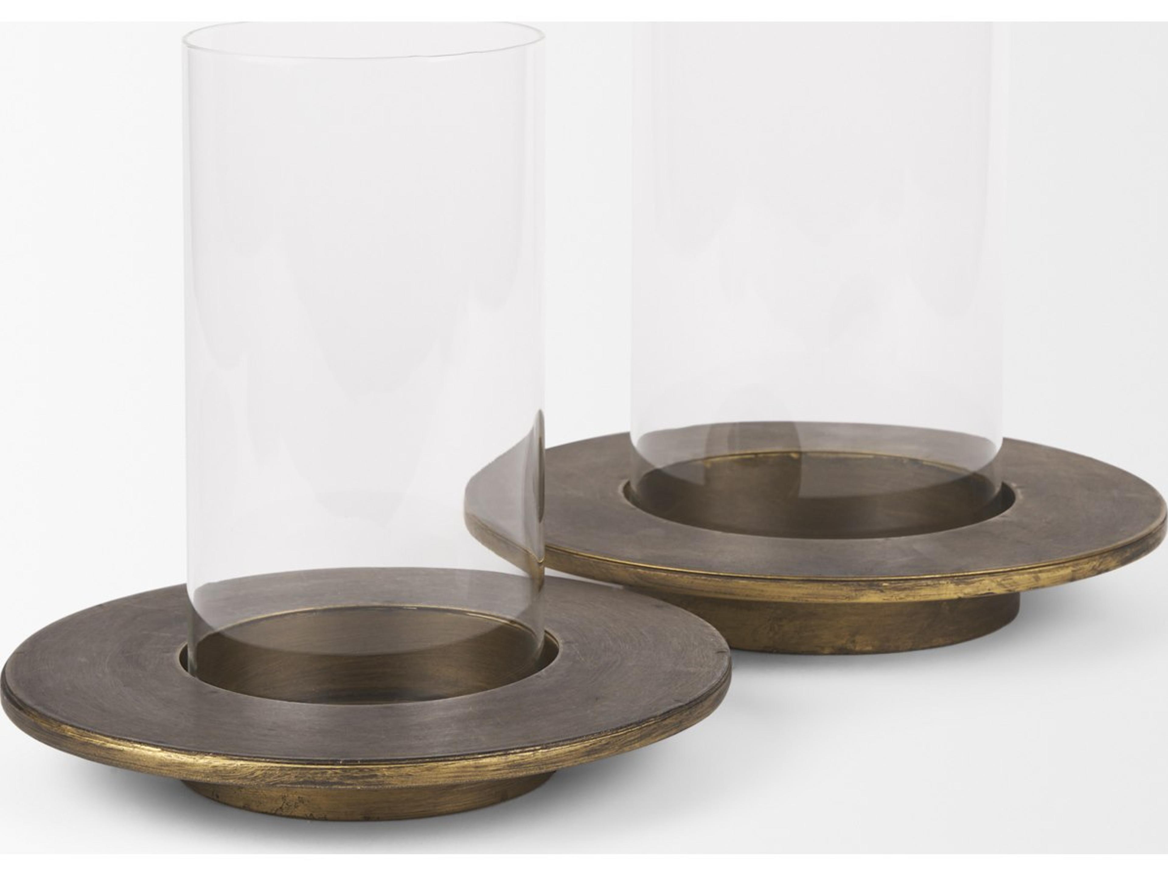 Mercana Vivian Gold Metal and Glass Hurricane Candle Holder (Set of 2)