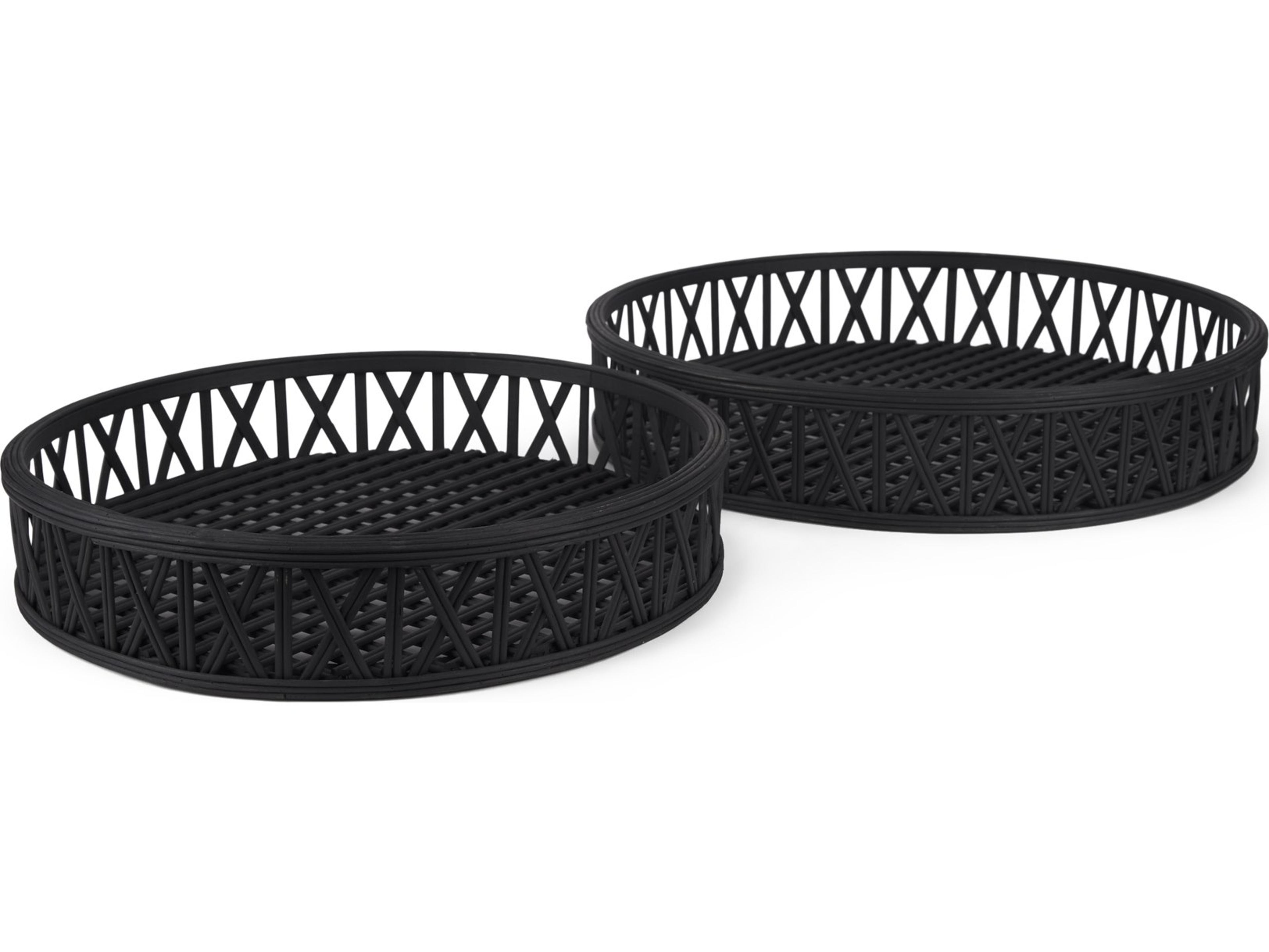 Mercana Thea Matte Black Wicker Trays (Set of 2)