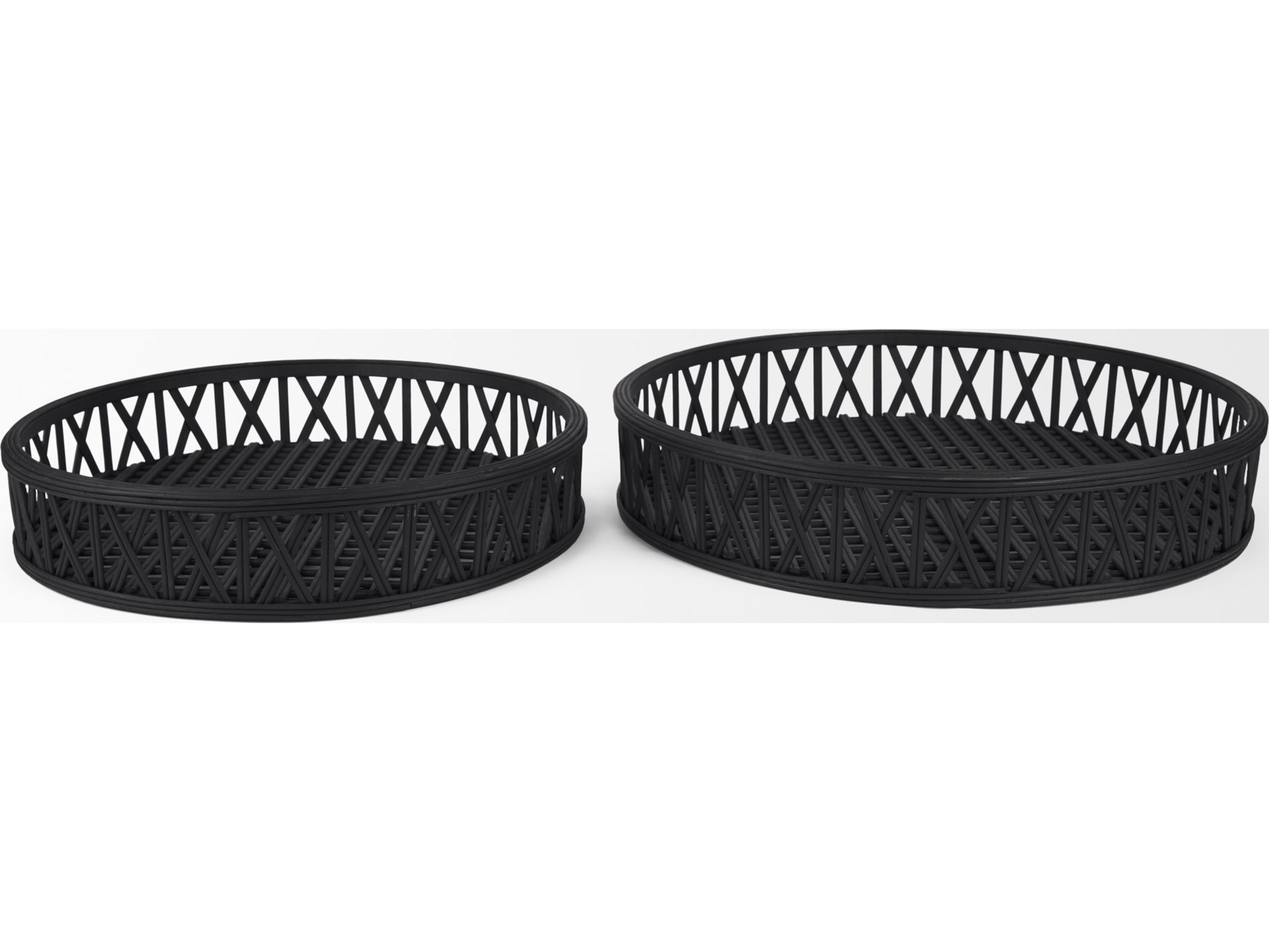 Mercana Thea Matte Black Wicker Trays (Set of 2)