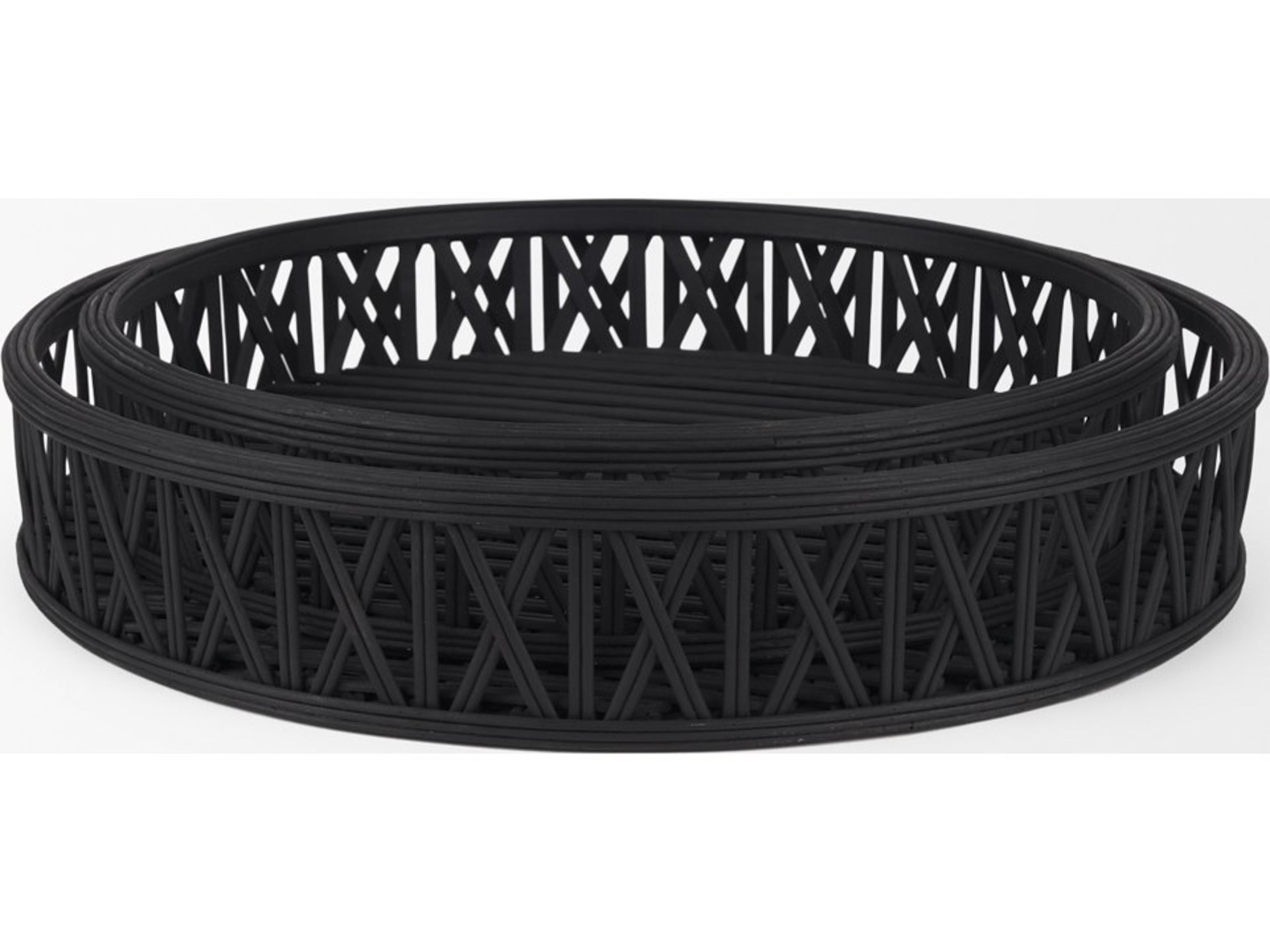 Mercana Thea Matte Black Wicker Trays (Set of 2)