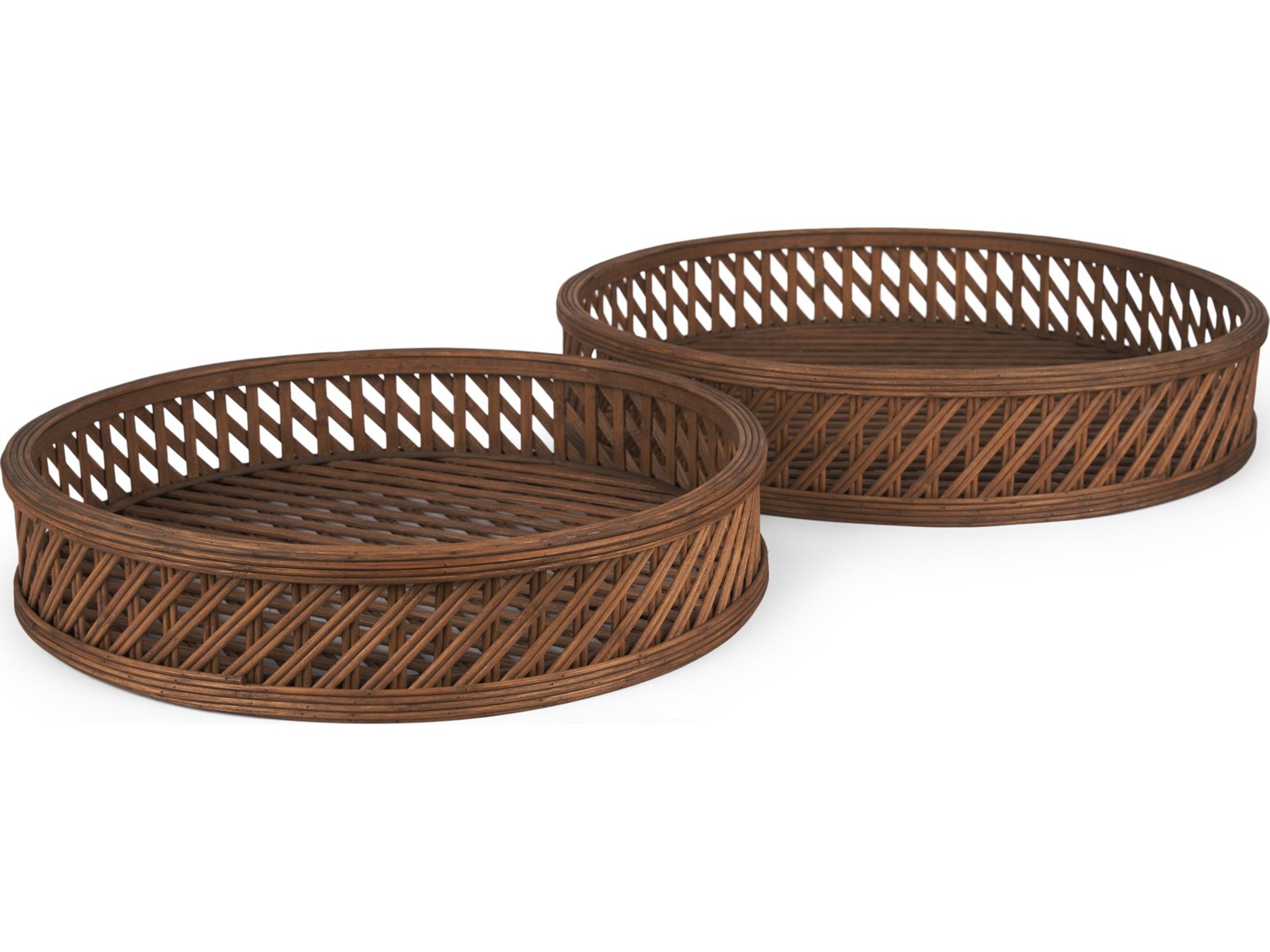Mercana Thala Medium Brown Round Wicker Tray (Set of 2)