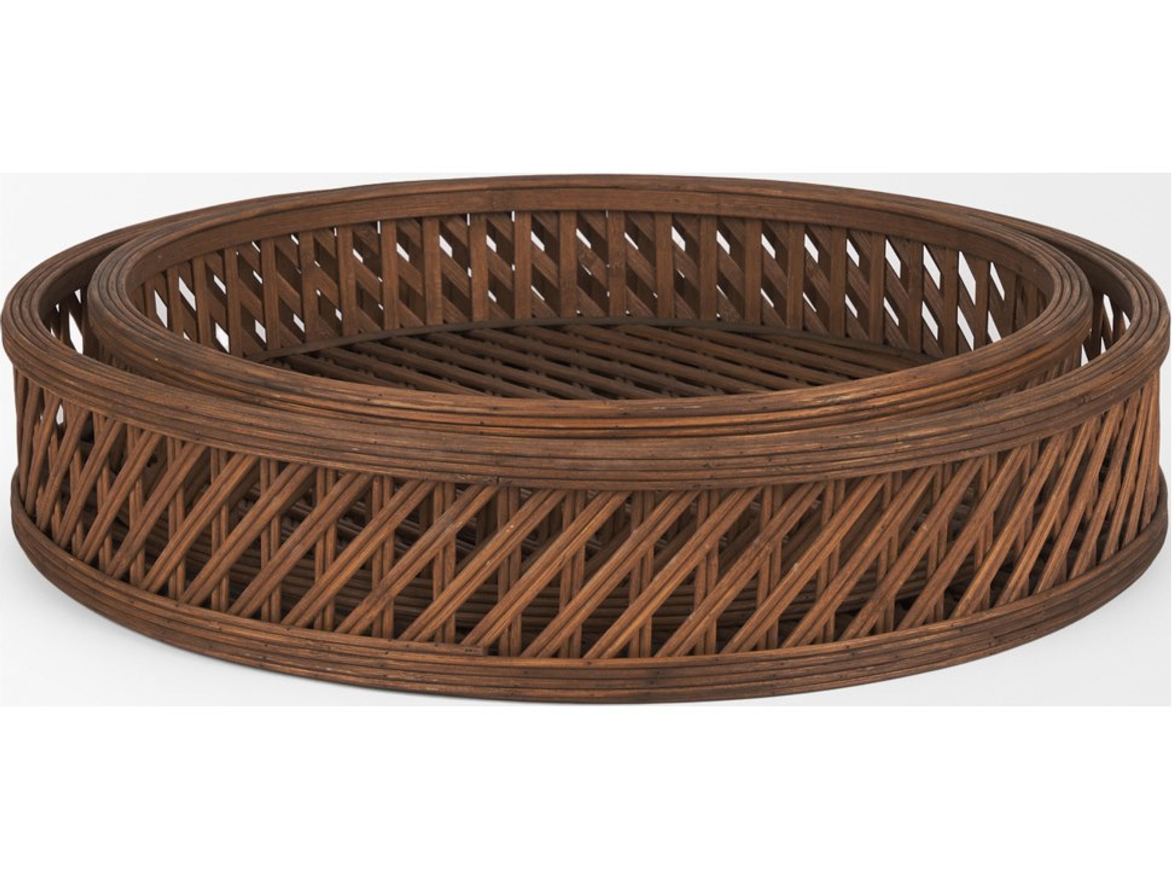 Mercana Thala Medium Brown Round Wicker Tray (Set of 2)