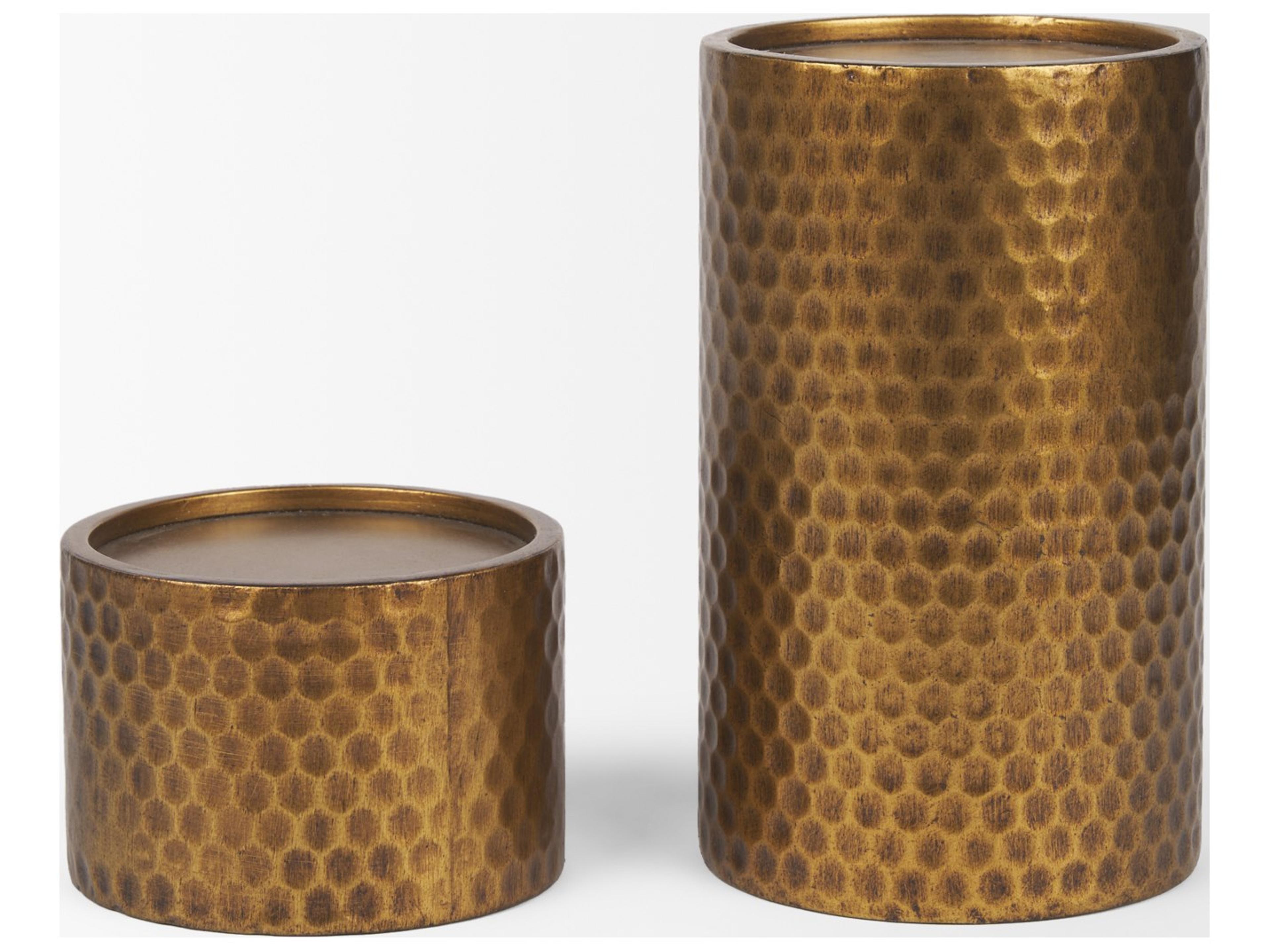 Mercana Gage Antiqued Gold Honeycomb Textured Metal Candle Holder (Set of 2)