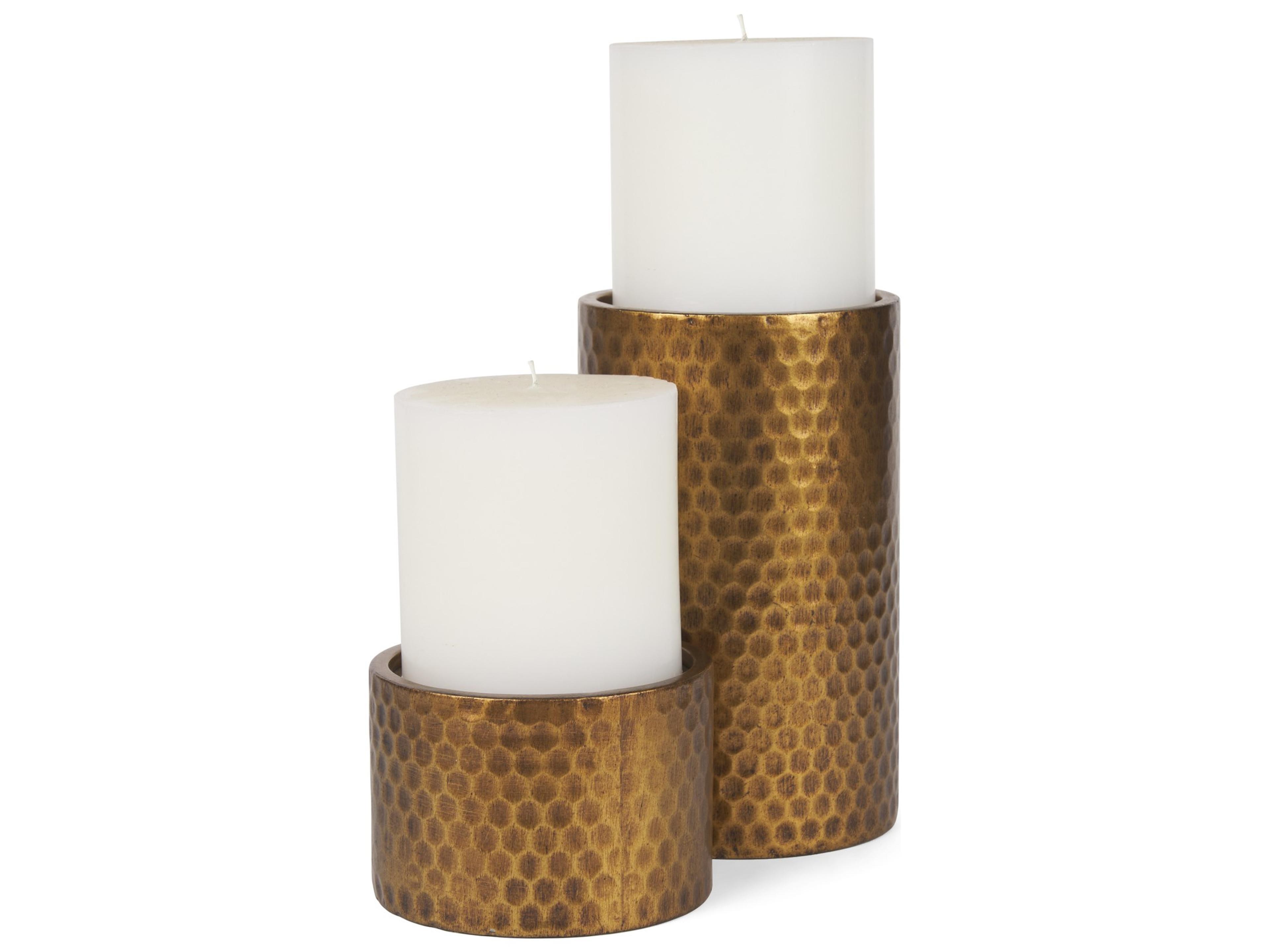 Mercana Gage Antiqued Gold Honeycomb Textured Metal Candle Holder (Set of 2)