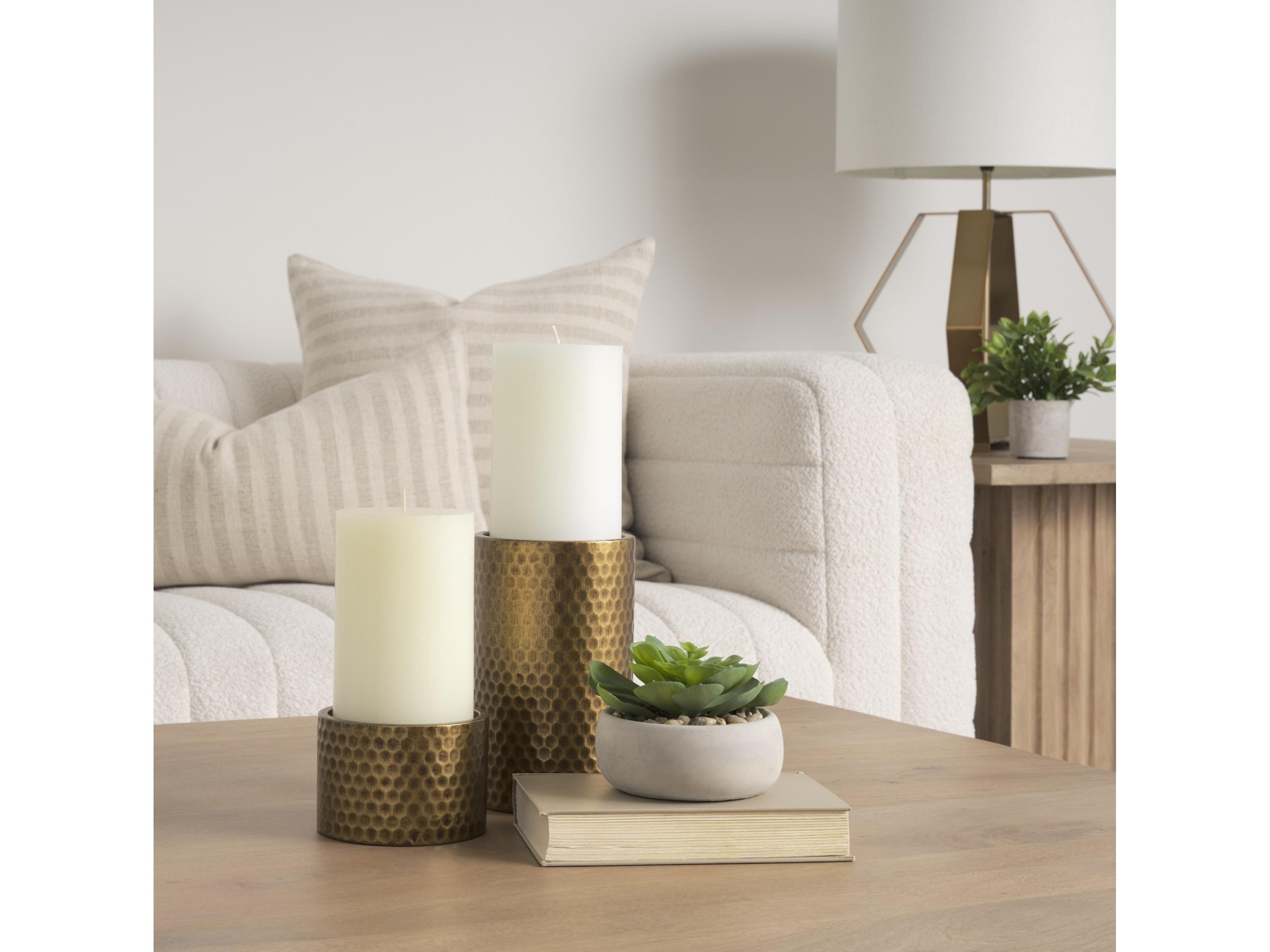 Mercana Gage Antiqued Gold Honeycomb Textured Metal Candle Holder (Set of 2)