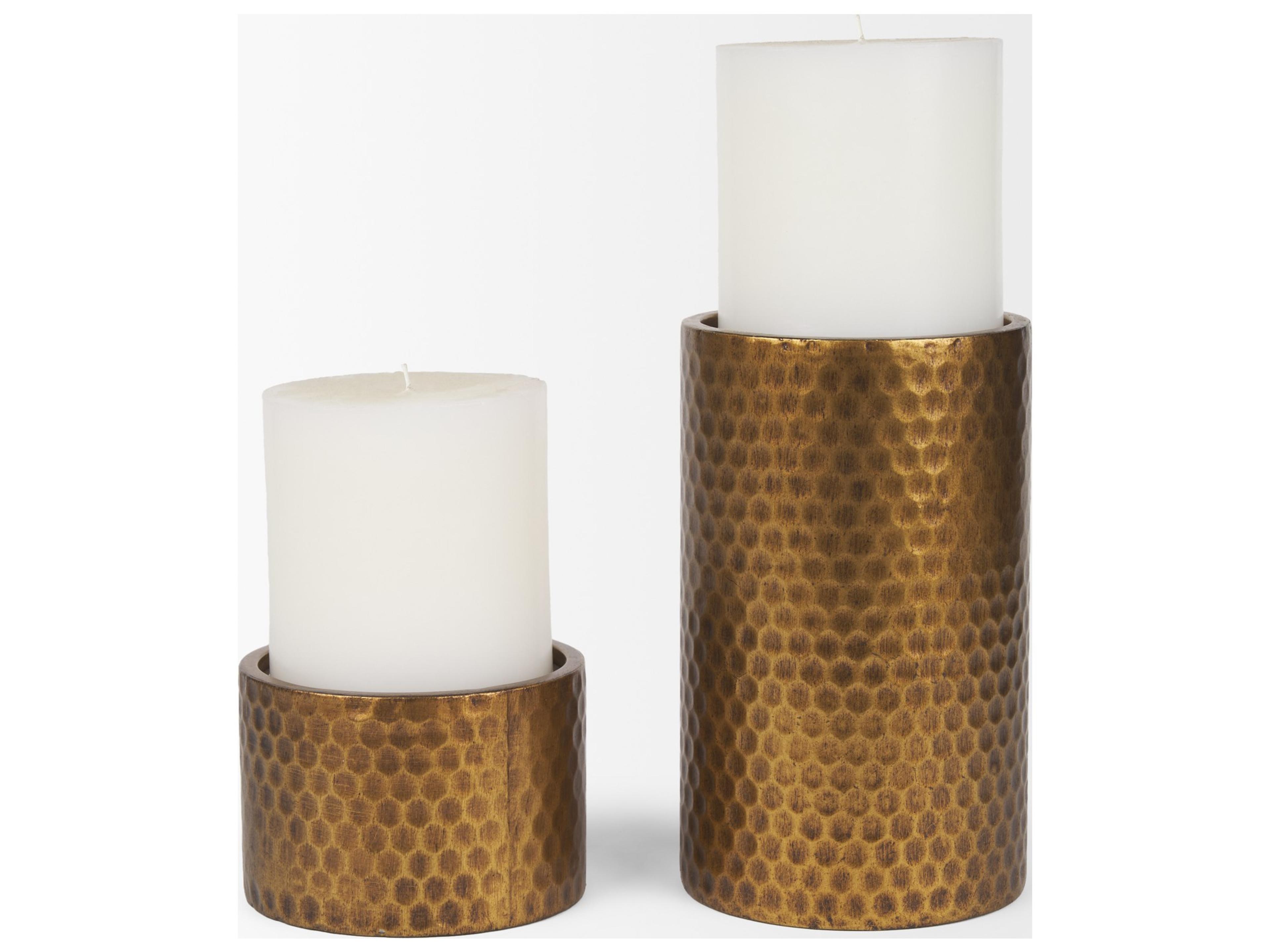 Mercana Gage Antiqued Gold Honeycomb Textured Metal Candle Holder (Set of 2)