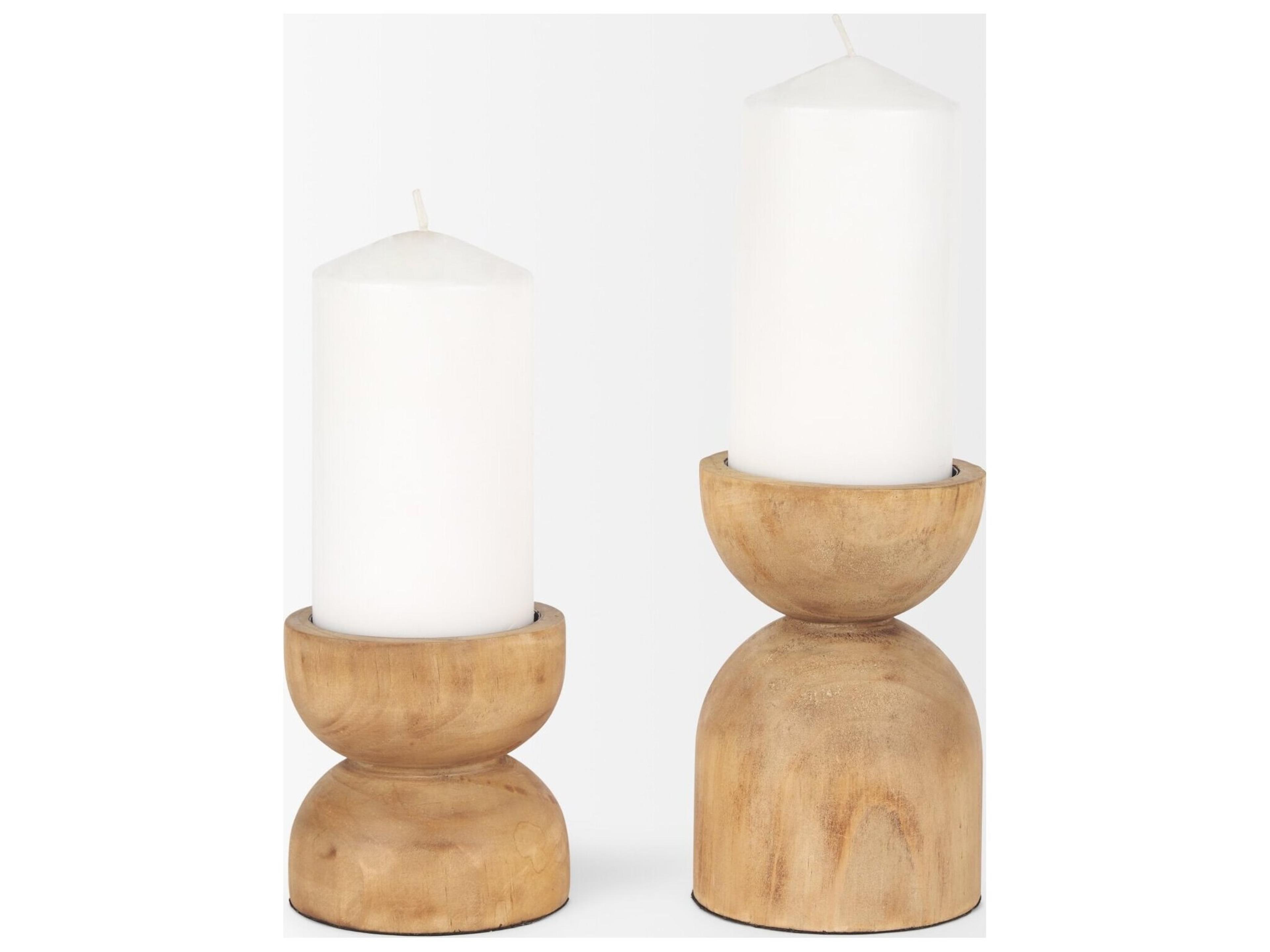 Mercana Aleena Wooden Candle Holder (Set of 2)