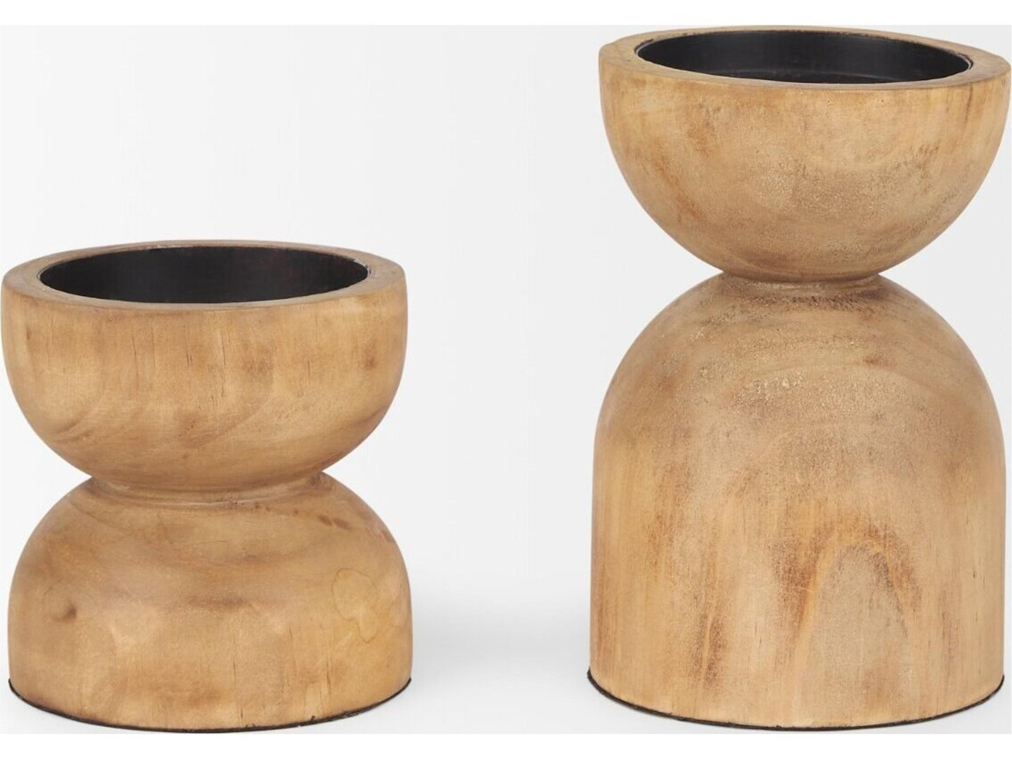 Mercana Aleena Wooden Candle Holder (Set of 2)