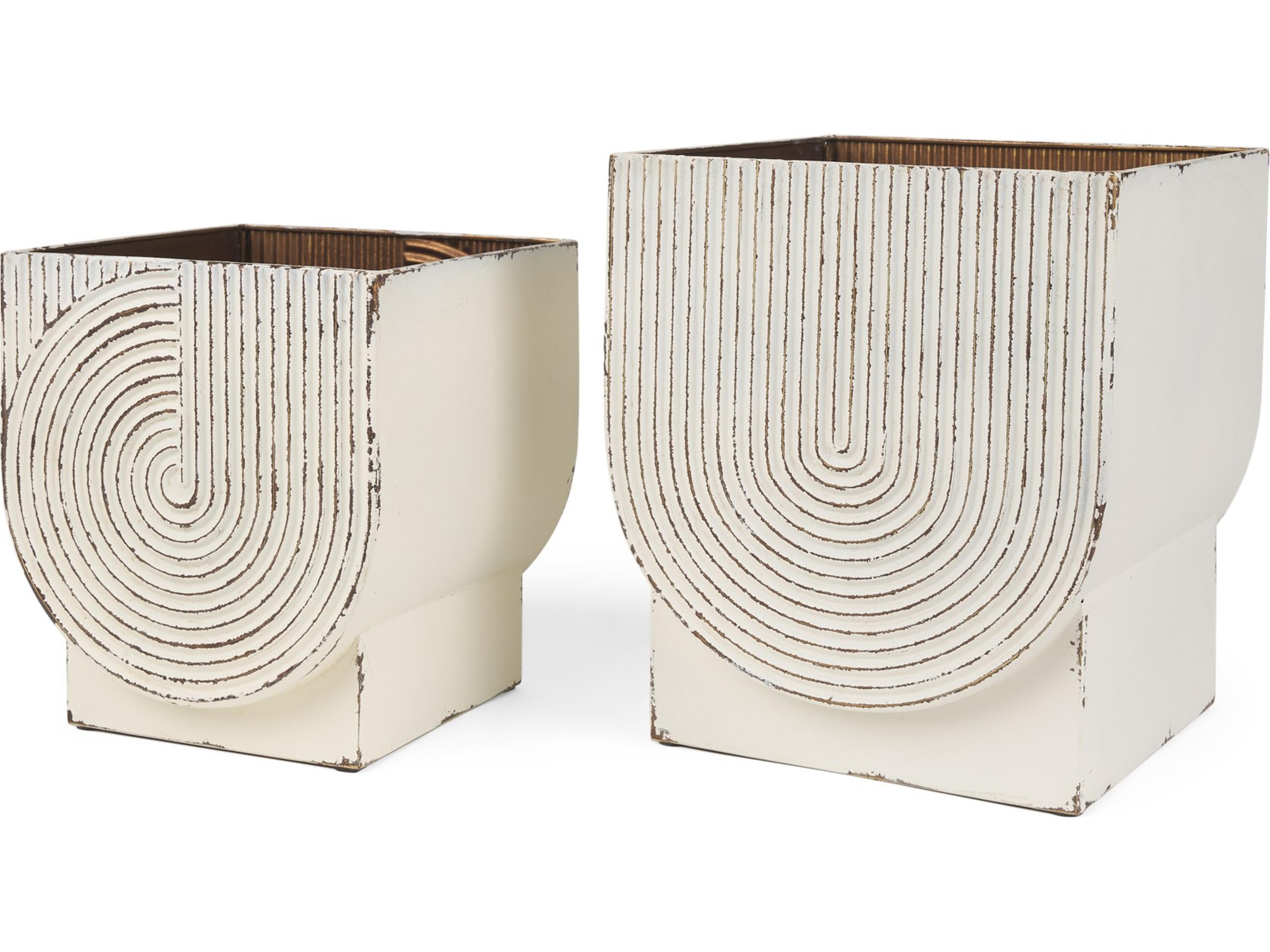 Medina Off White w/ Gold Antiquing Metal Planters (Set of 2)