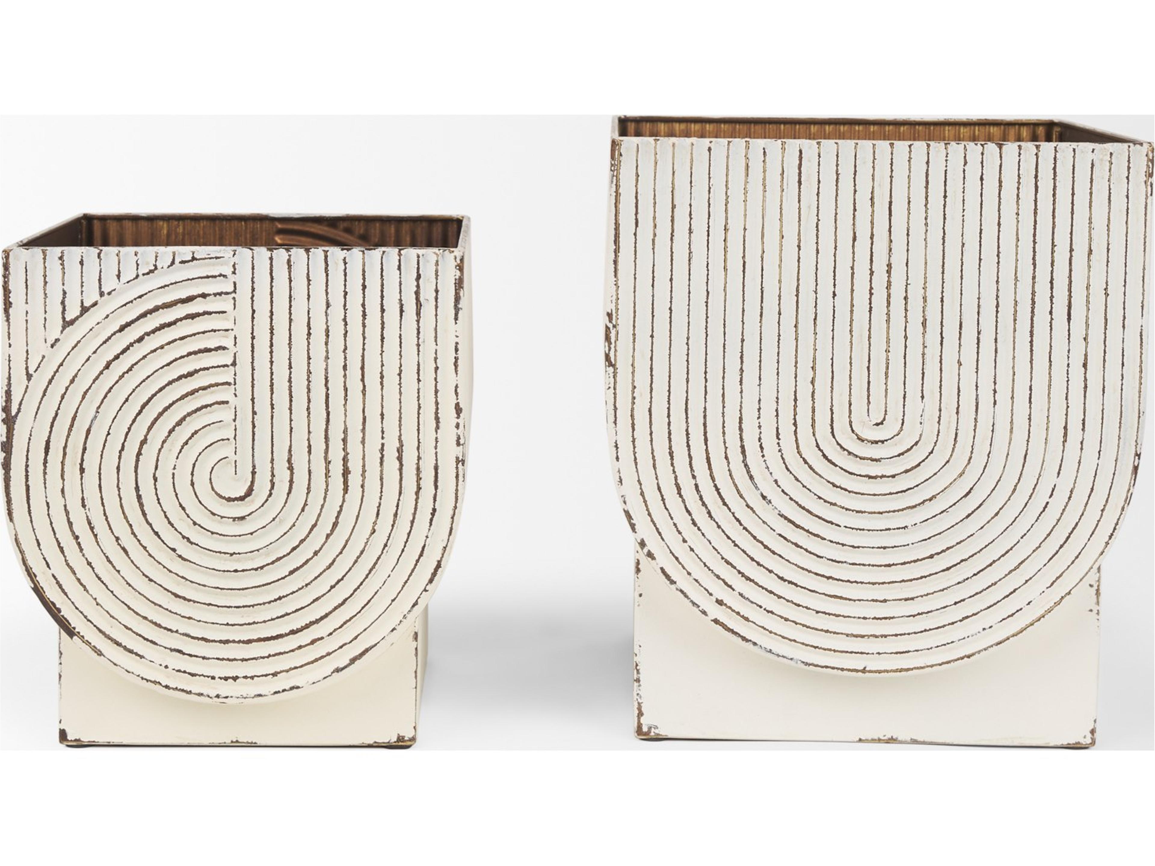 Mercana Medina Off White w/ Gold Antiquing Metal Planters (Set of 2)