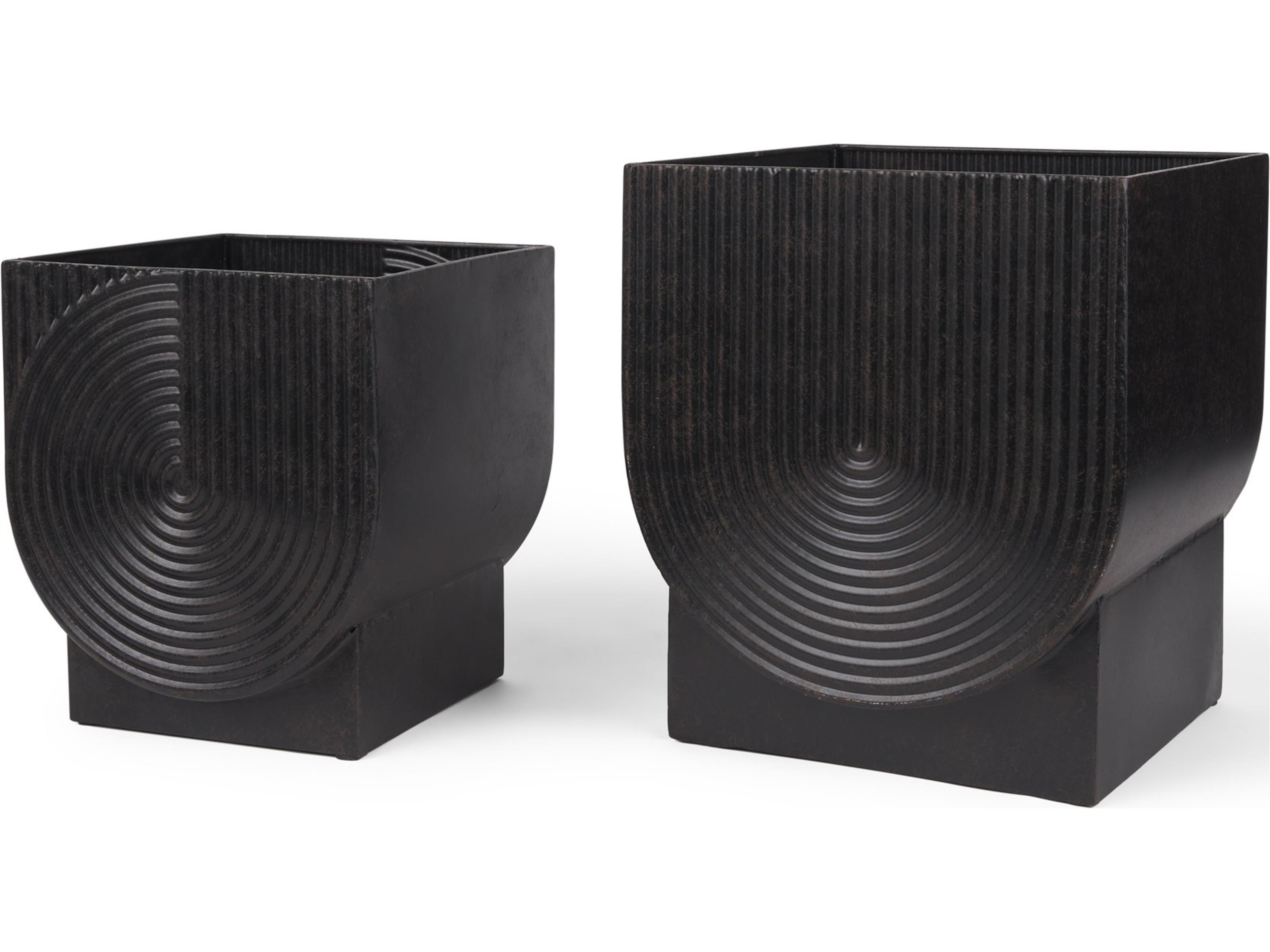 Medina Antiqued Black Metal Planters  (Set of 2)