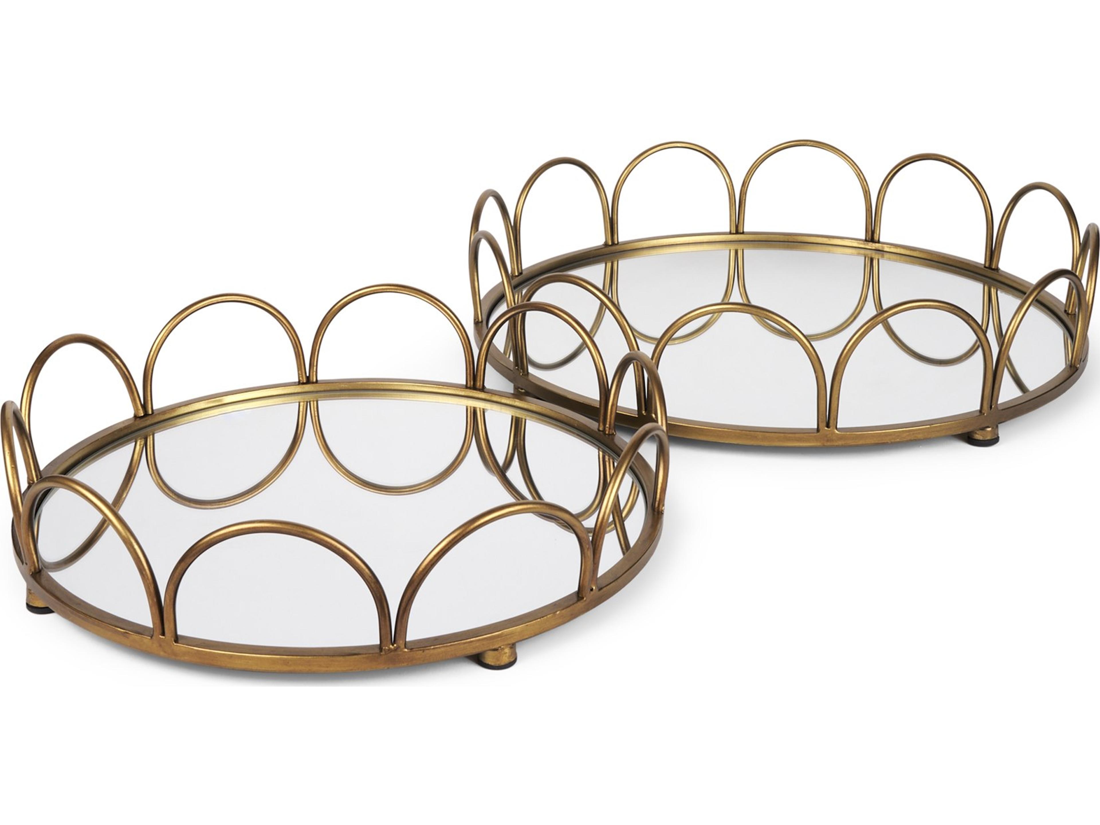 Lenore Round Metal/Mirror Tray Gold (Set of 2)