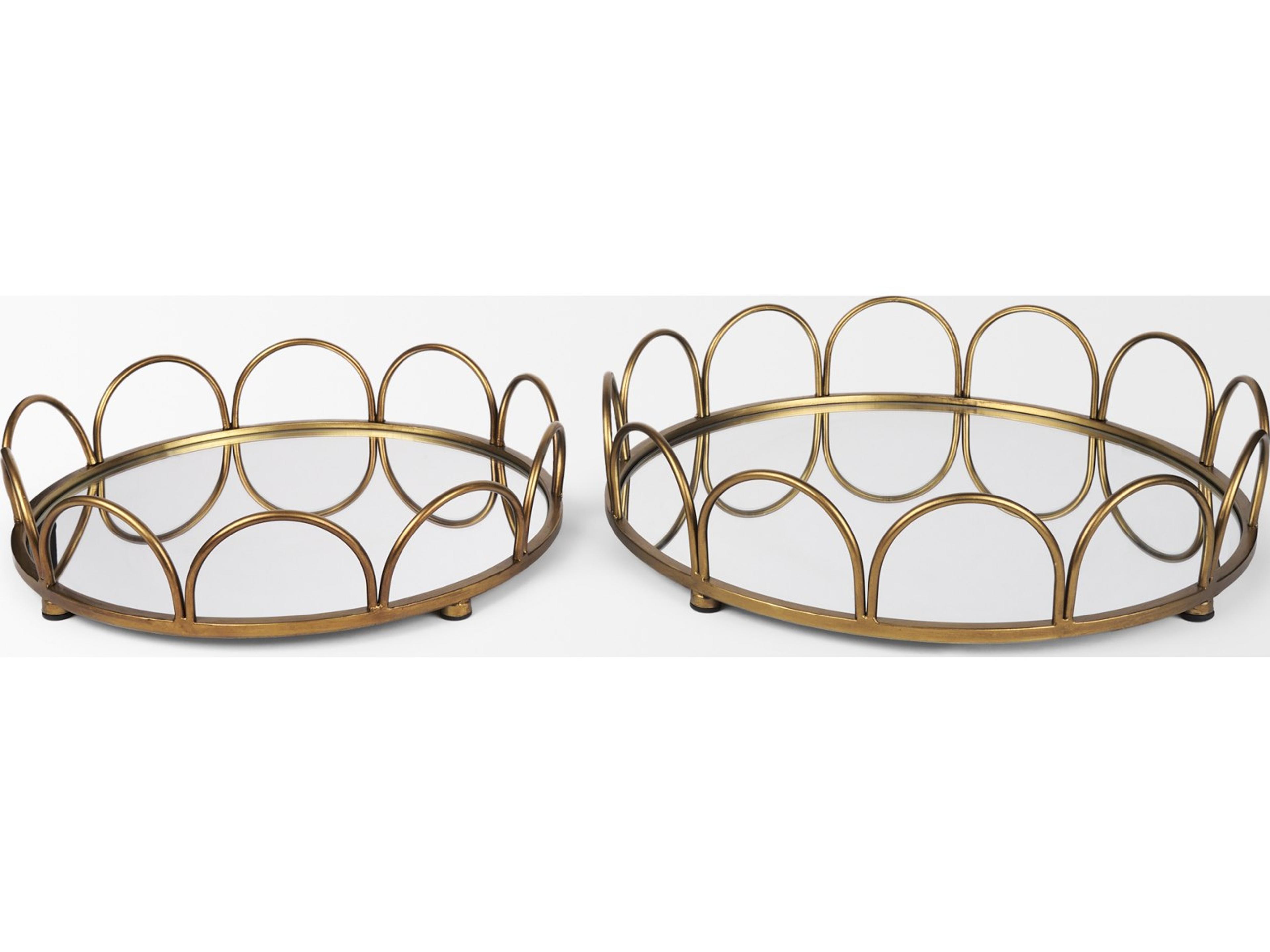 Mercana Lenore Round Metal/Mirror Tray Gold (Set of 2)