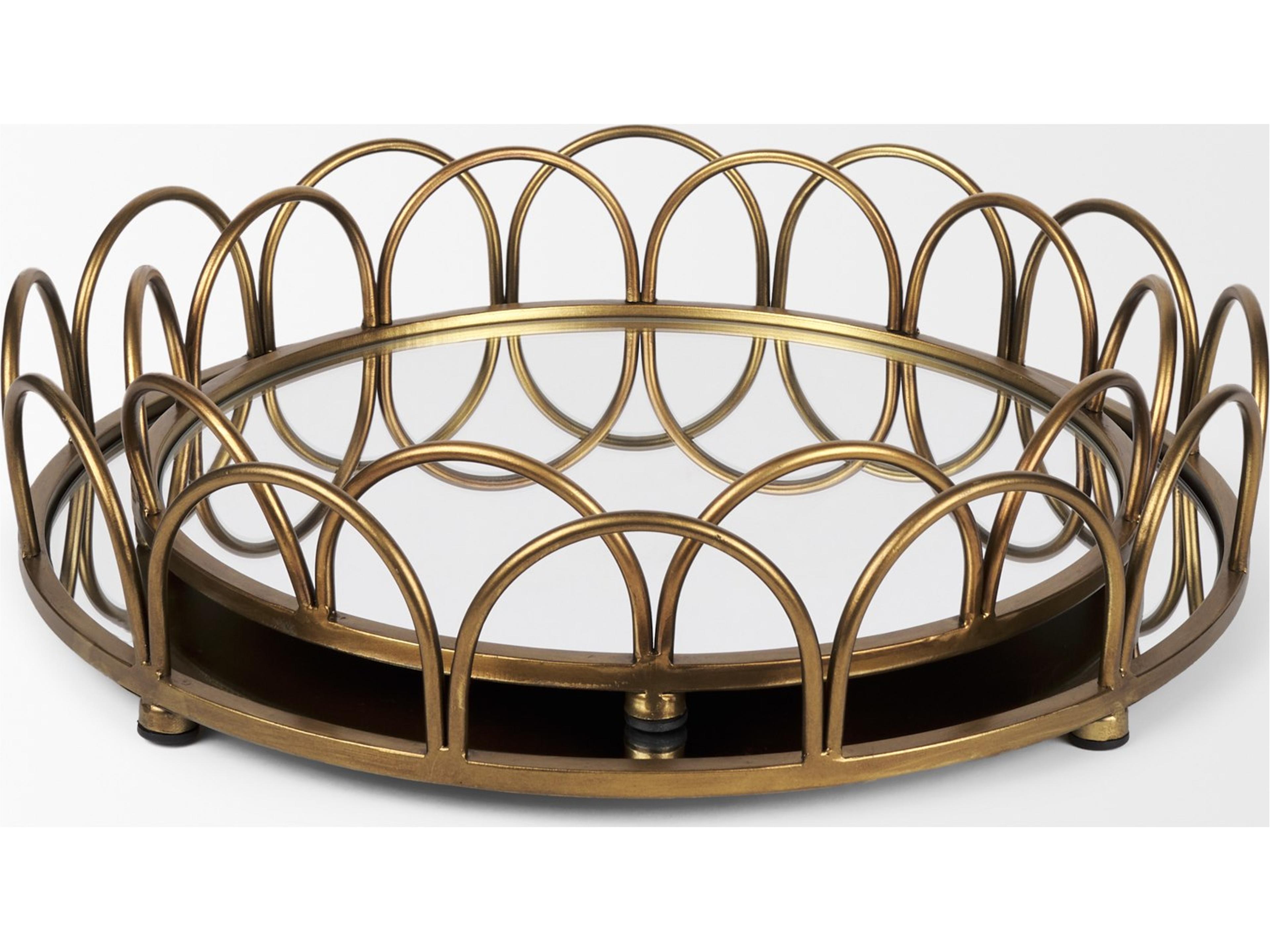 Mercana Lenore Round Metal/Mirror Tray Gold (Set of 2)