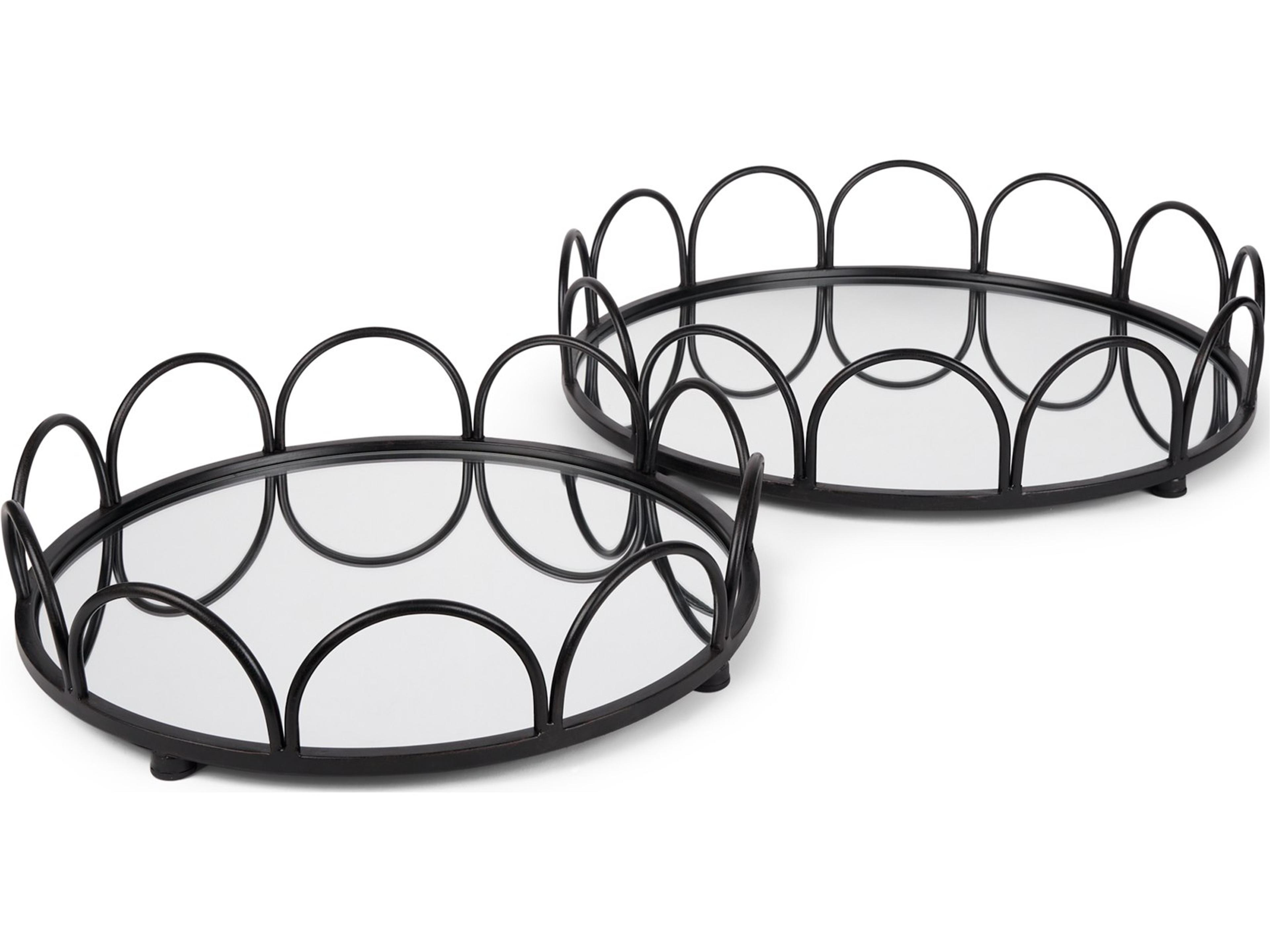Lenore Round Metal/Mirror Tray Black (Set of 2)