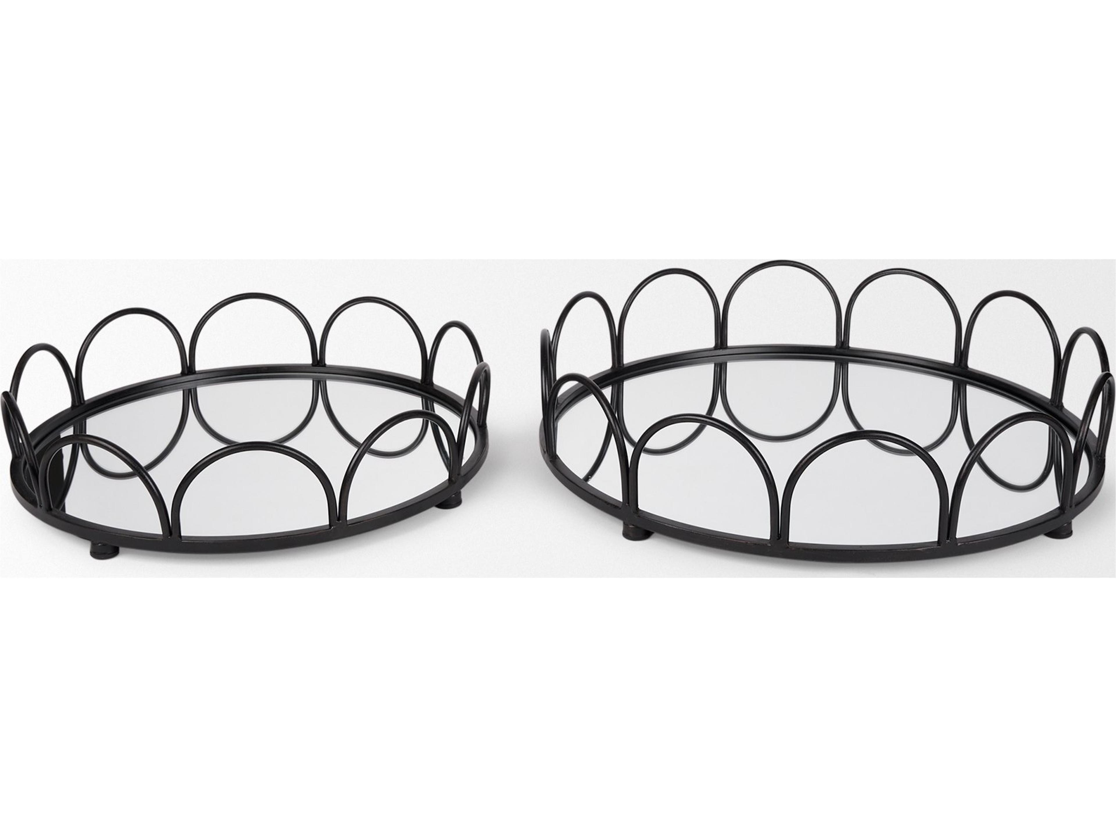 Mercana Lenore Round Metal/Mirror Tray Black (Set of 2)