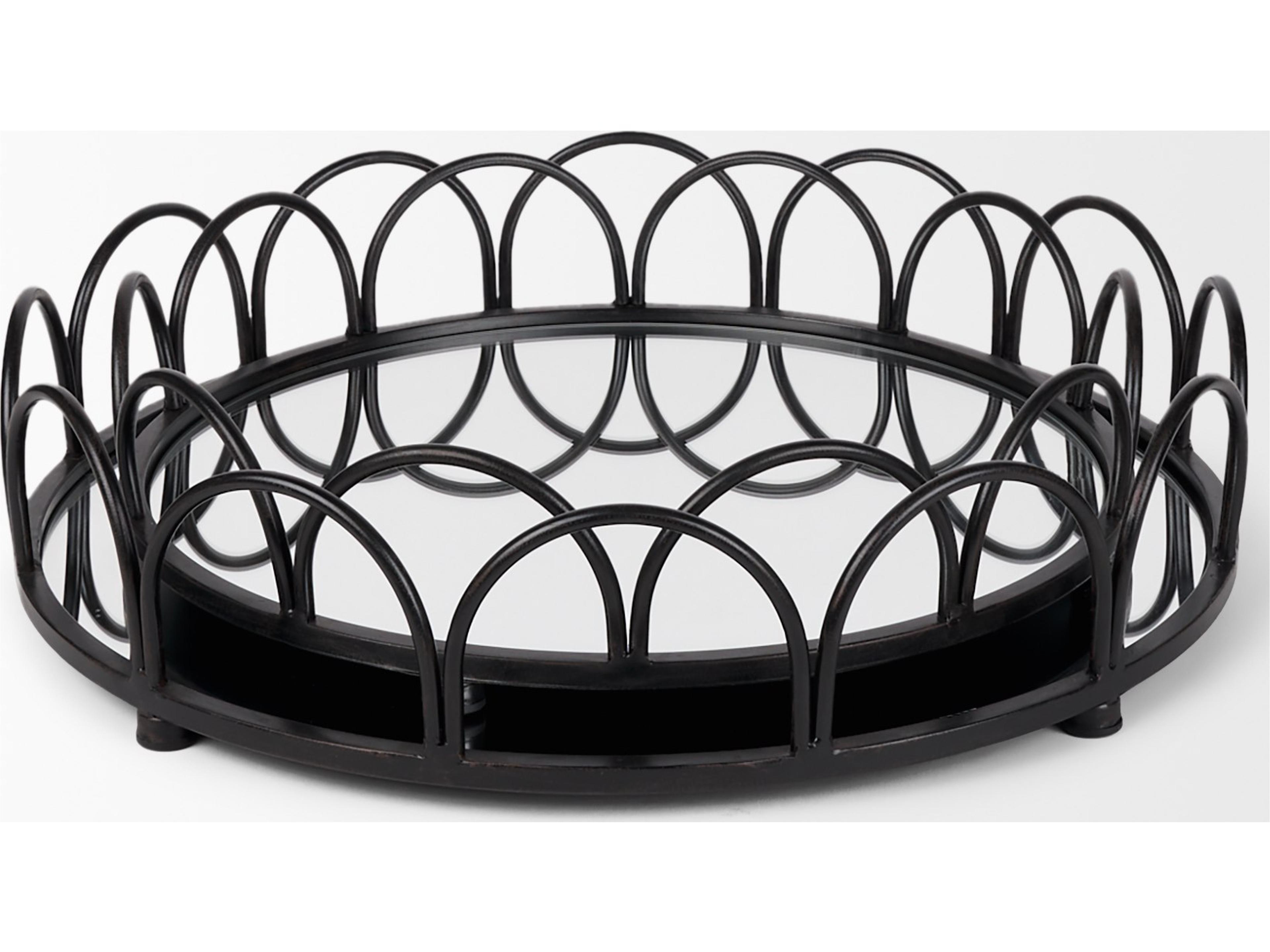 Mercana Lenore Round Metal/Mirror Tray Black (Set of 2)