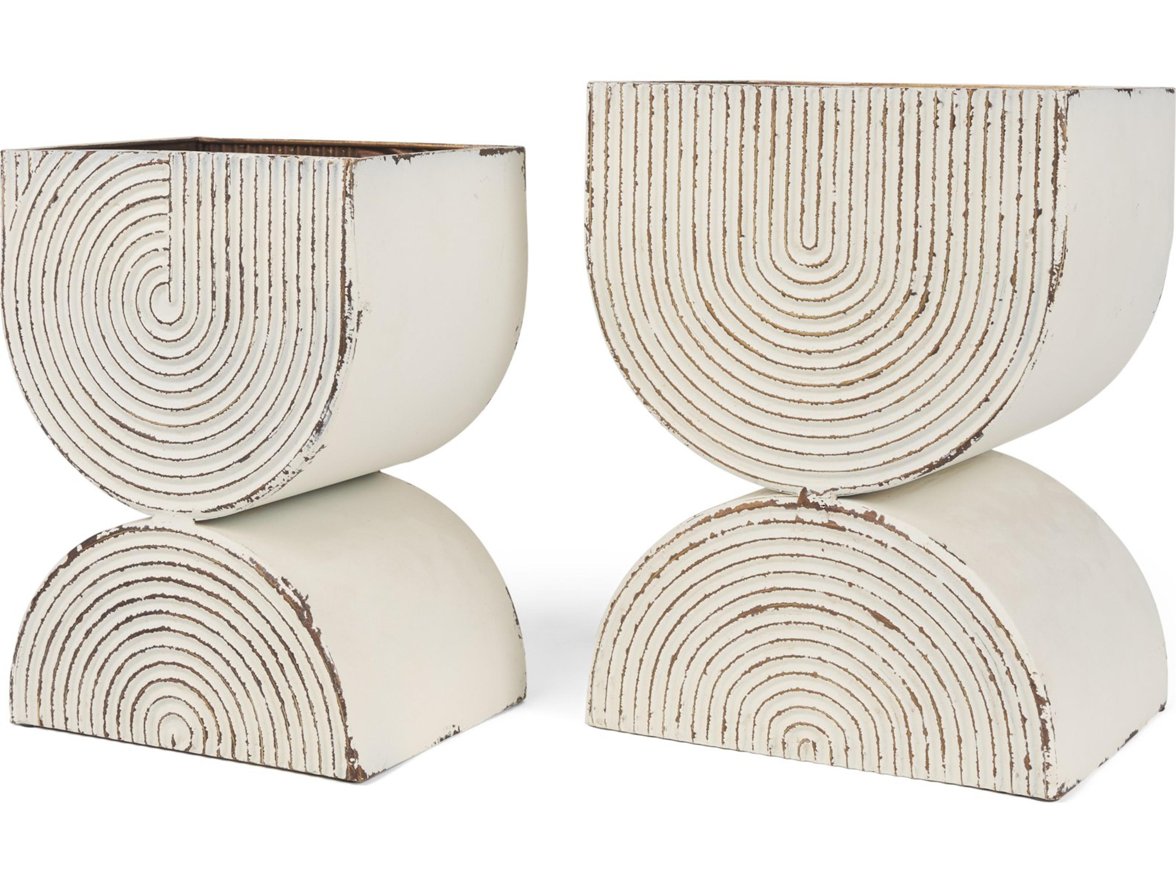 Medina Off White w/ Gold Antiquing Tall Metal Planters (Set of 2)