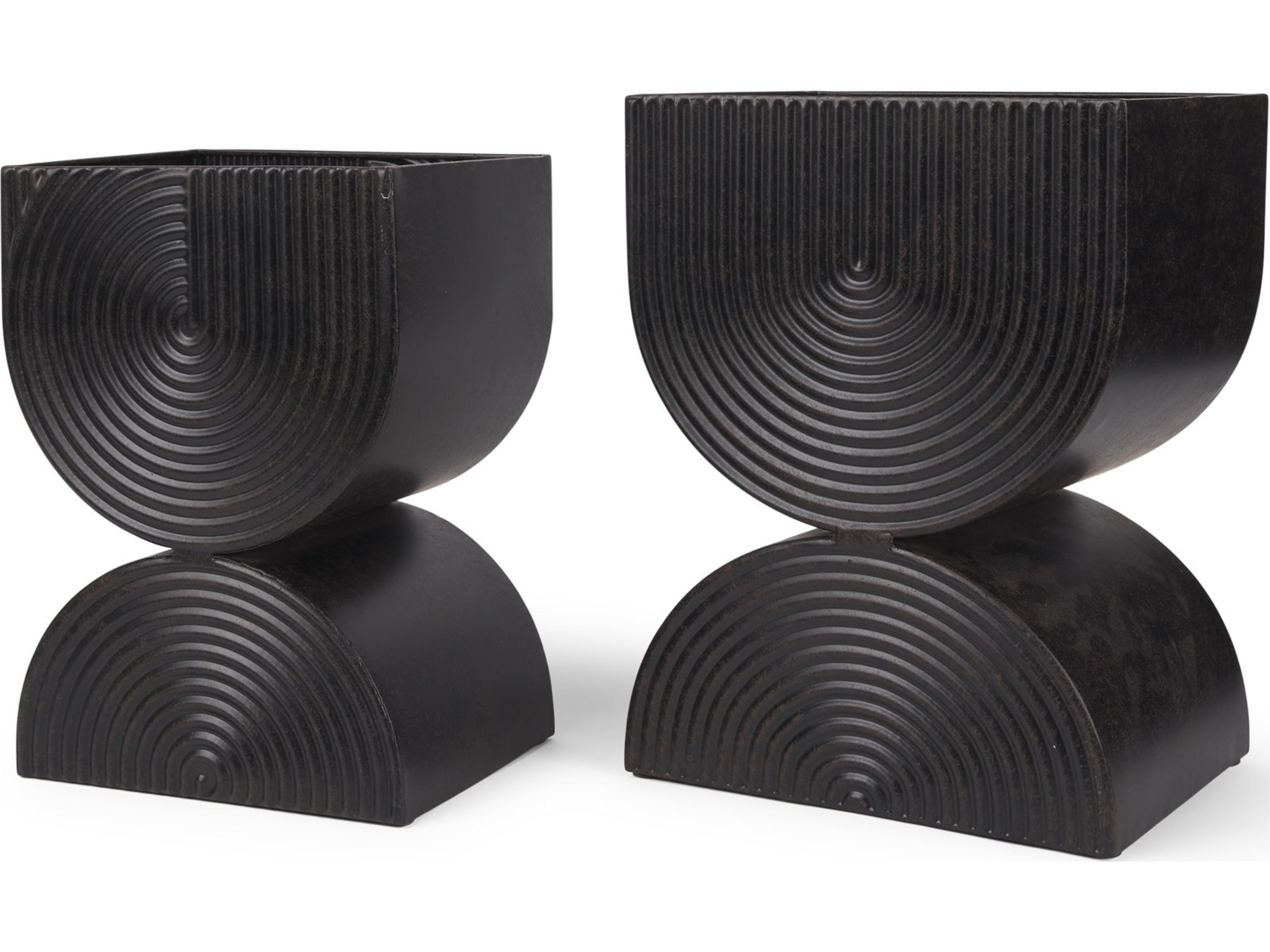 Medina Antiqued Black Tall Metal Planters (Set of 2)