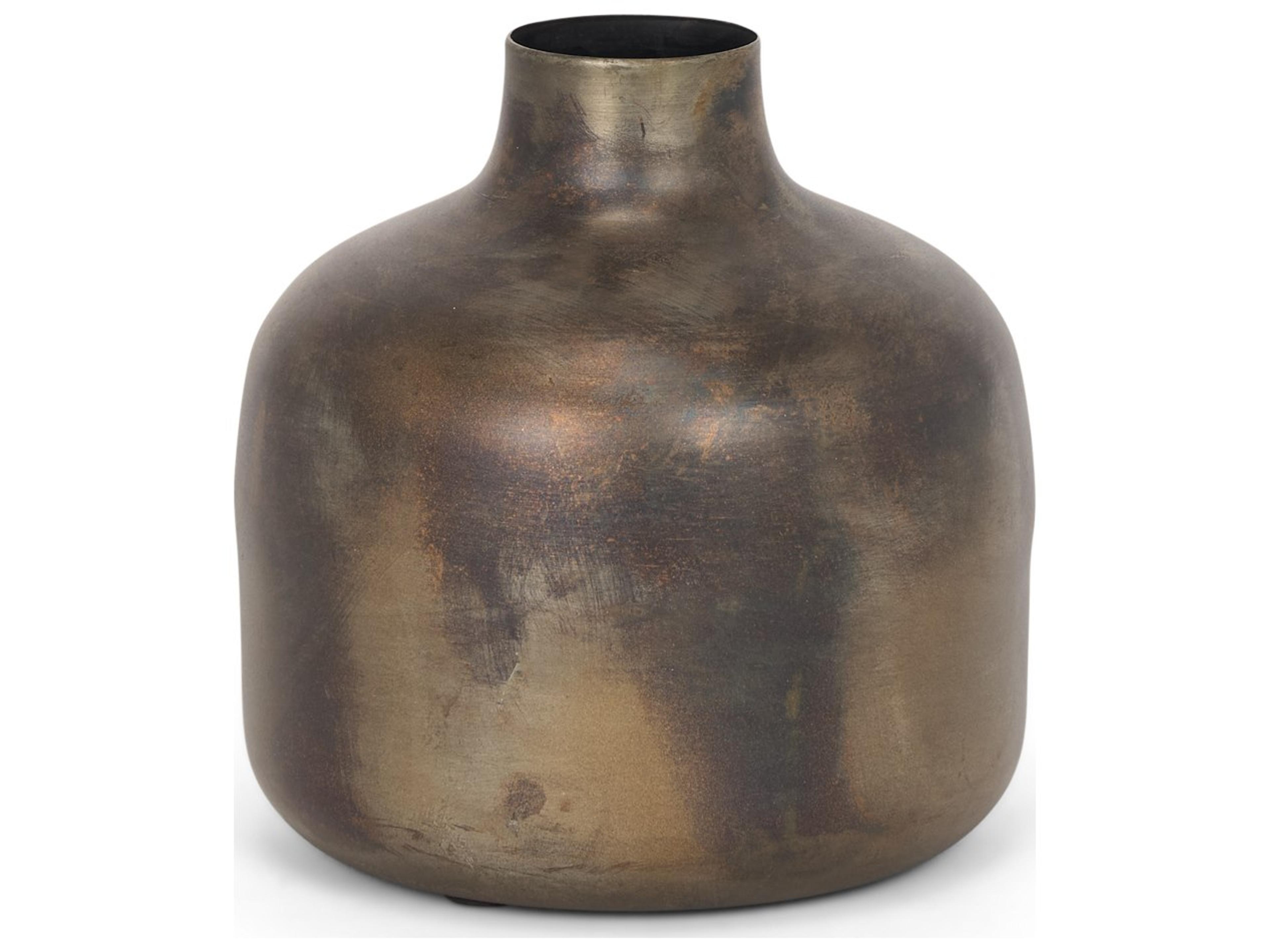 Daya Short Antiqued Gold Metal Vase