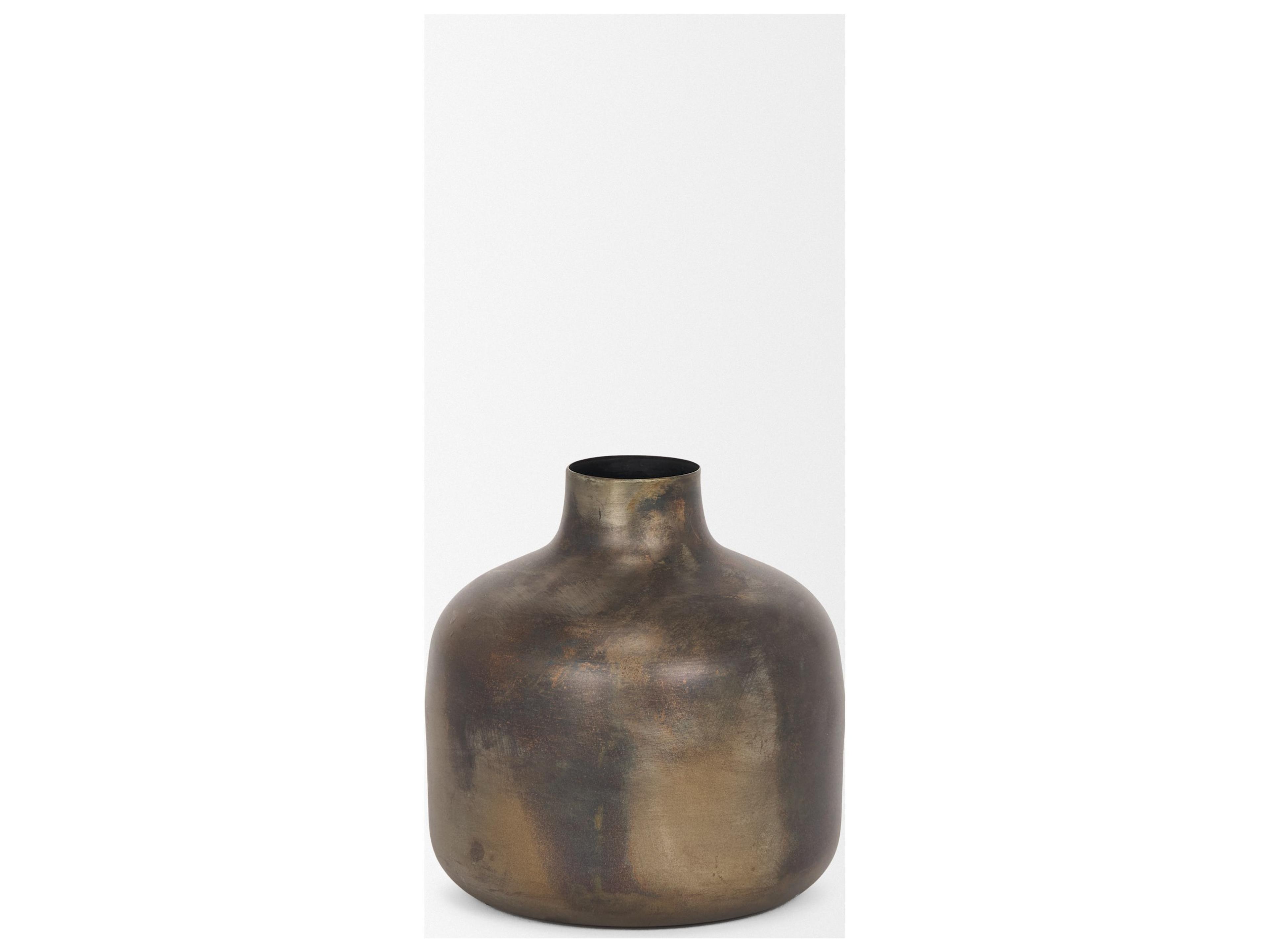 Mercana Daya Short Antiqued Gold Metal Vase