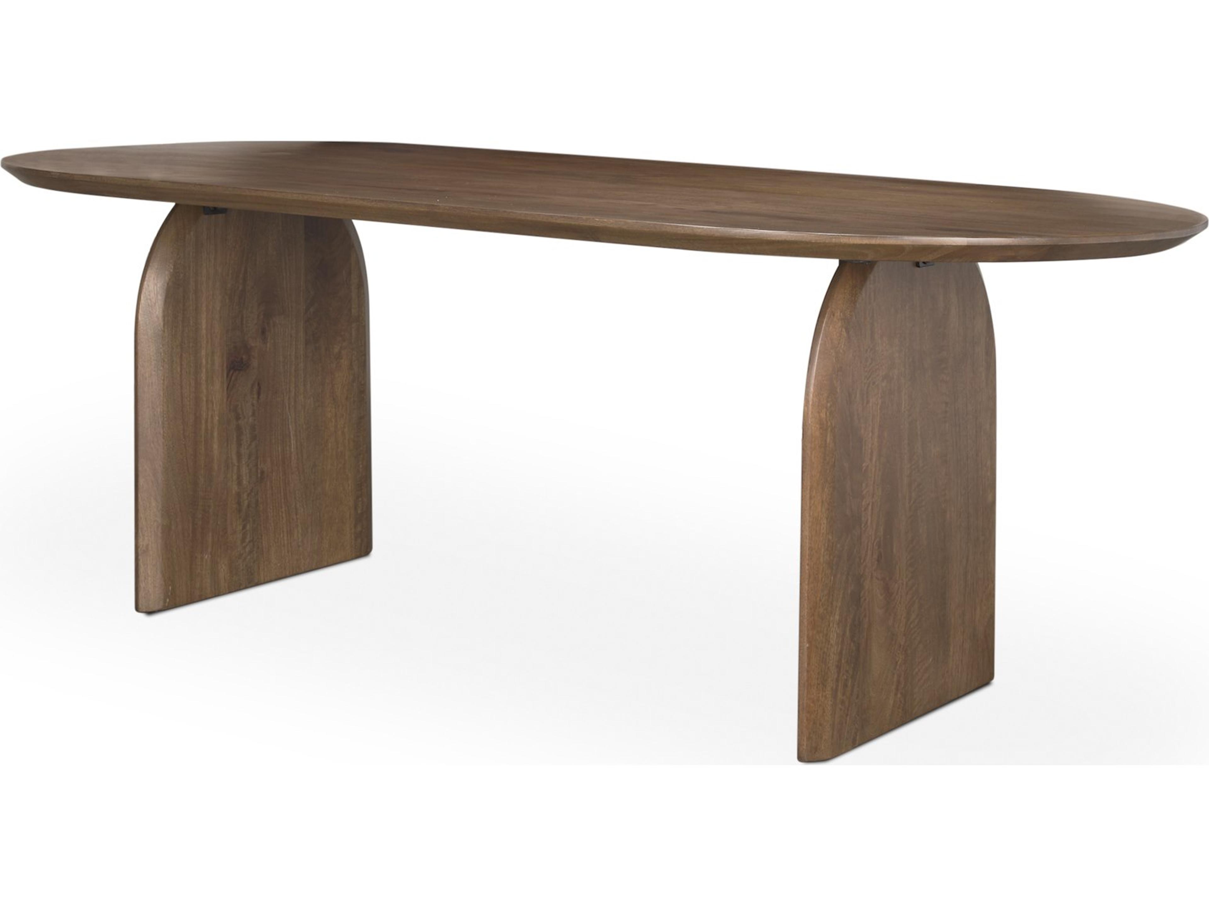 Isla Oval Dining Table w/Dark Brown Wood Top & Double Pedestal