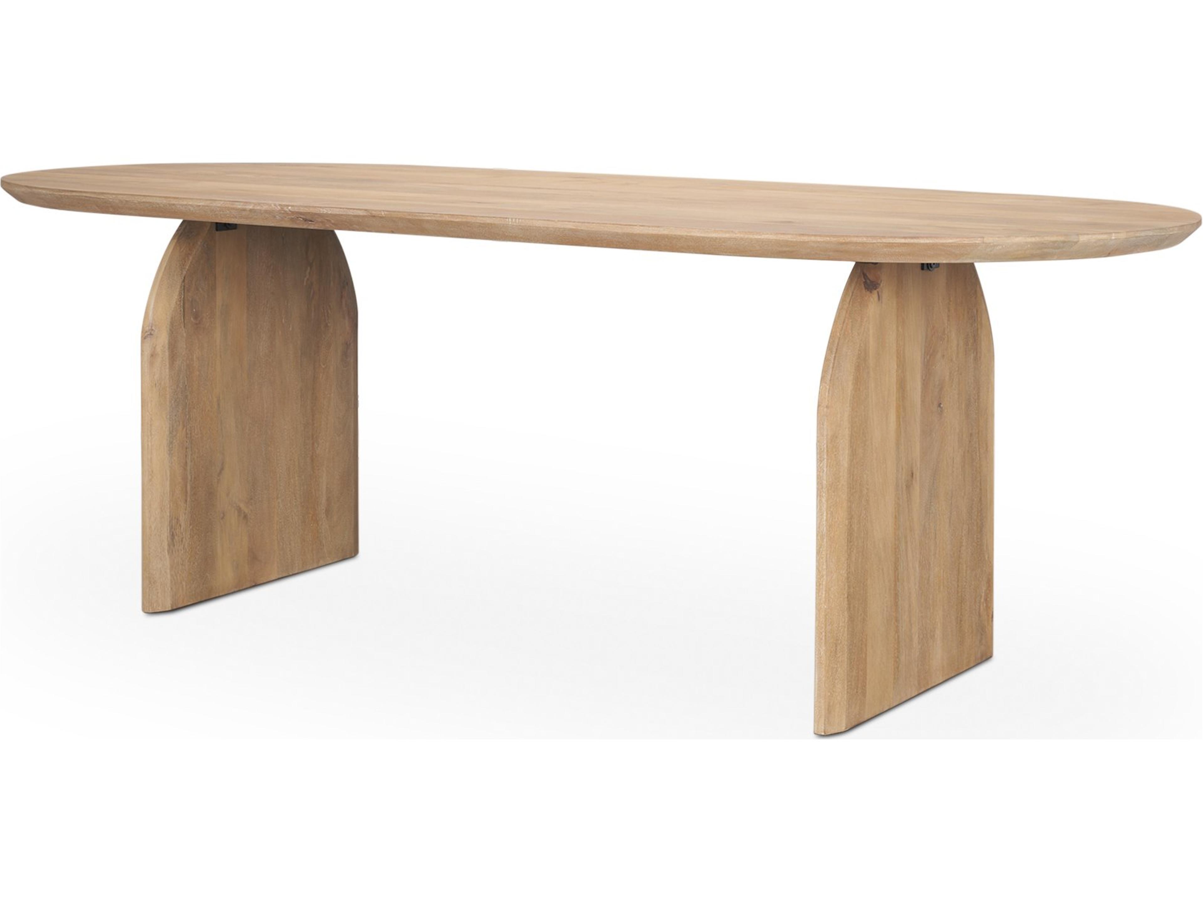 Isla Oval Dining Table w/Light Brown Wood Top & Double Pedestal