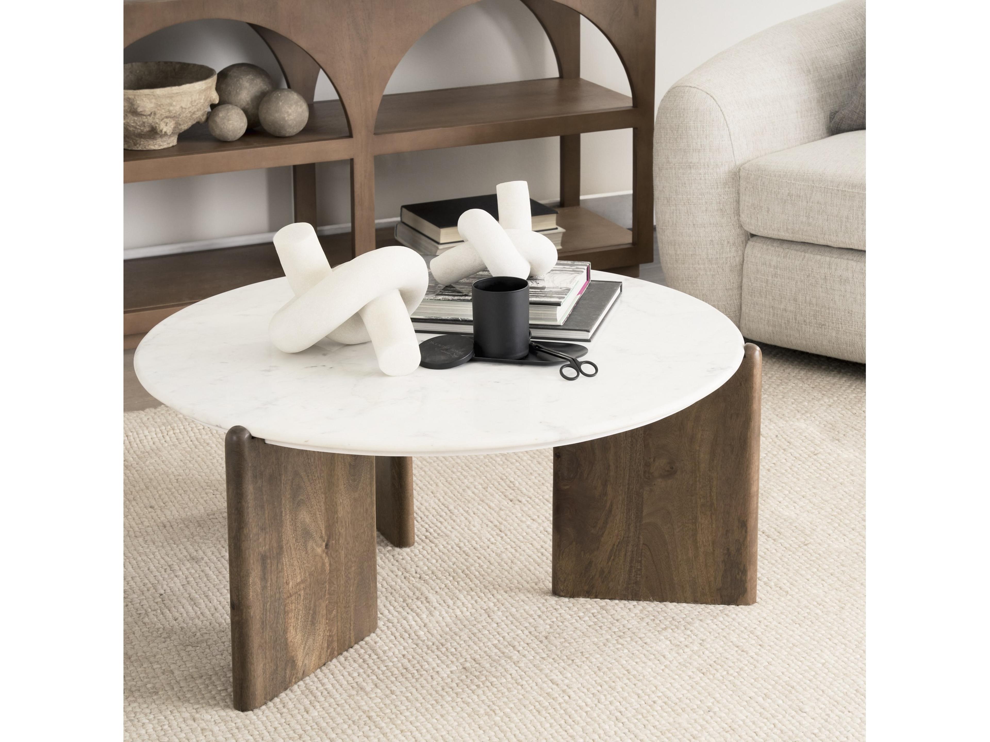 Mercana Rumer Dark Brown Wood w/ White Marble Coffee Table