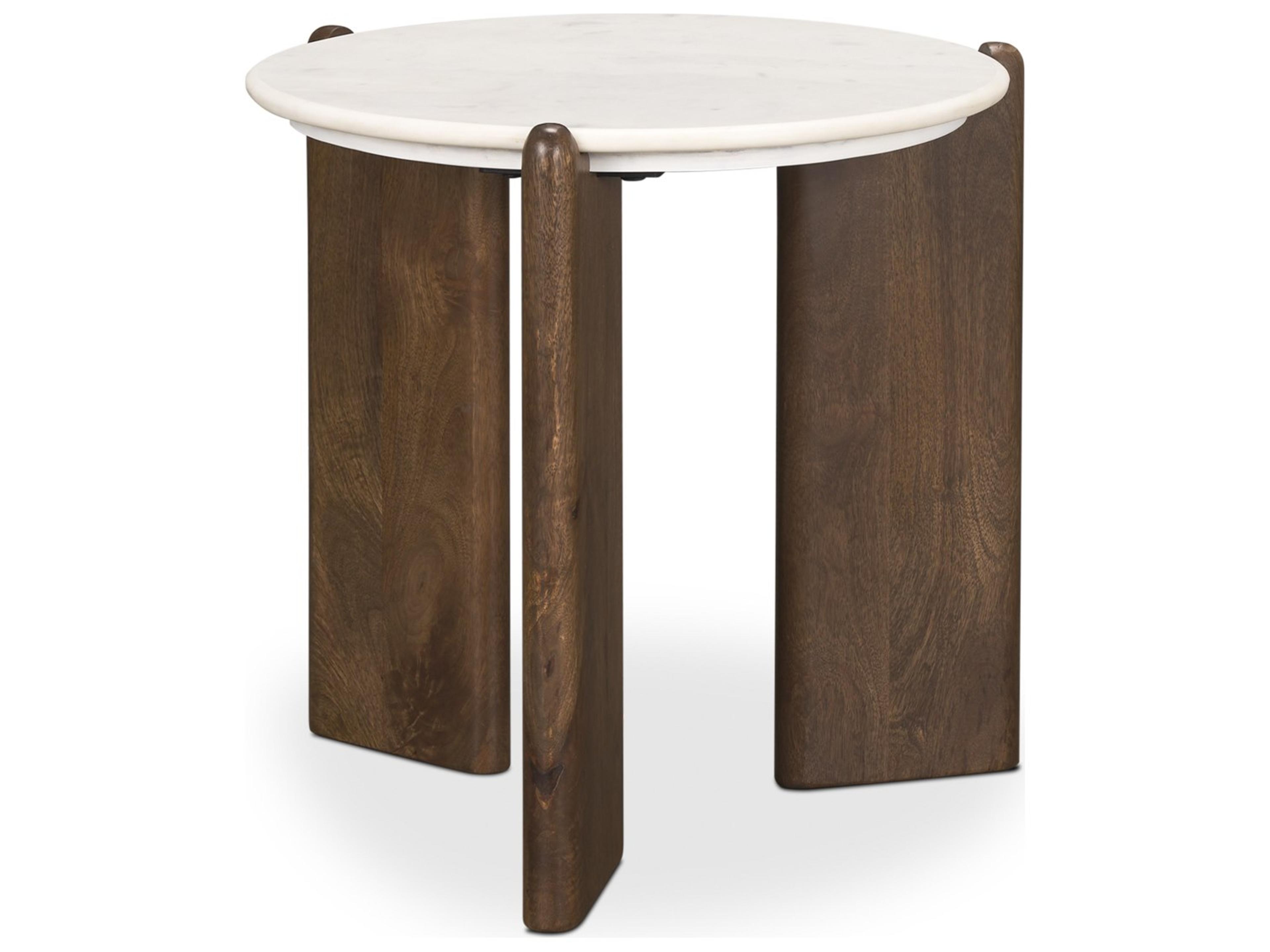 Rumer Dark Brown Wood w/ White Marble Side Table