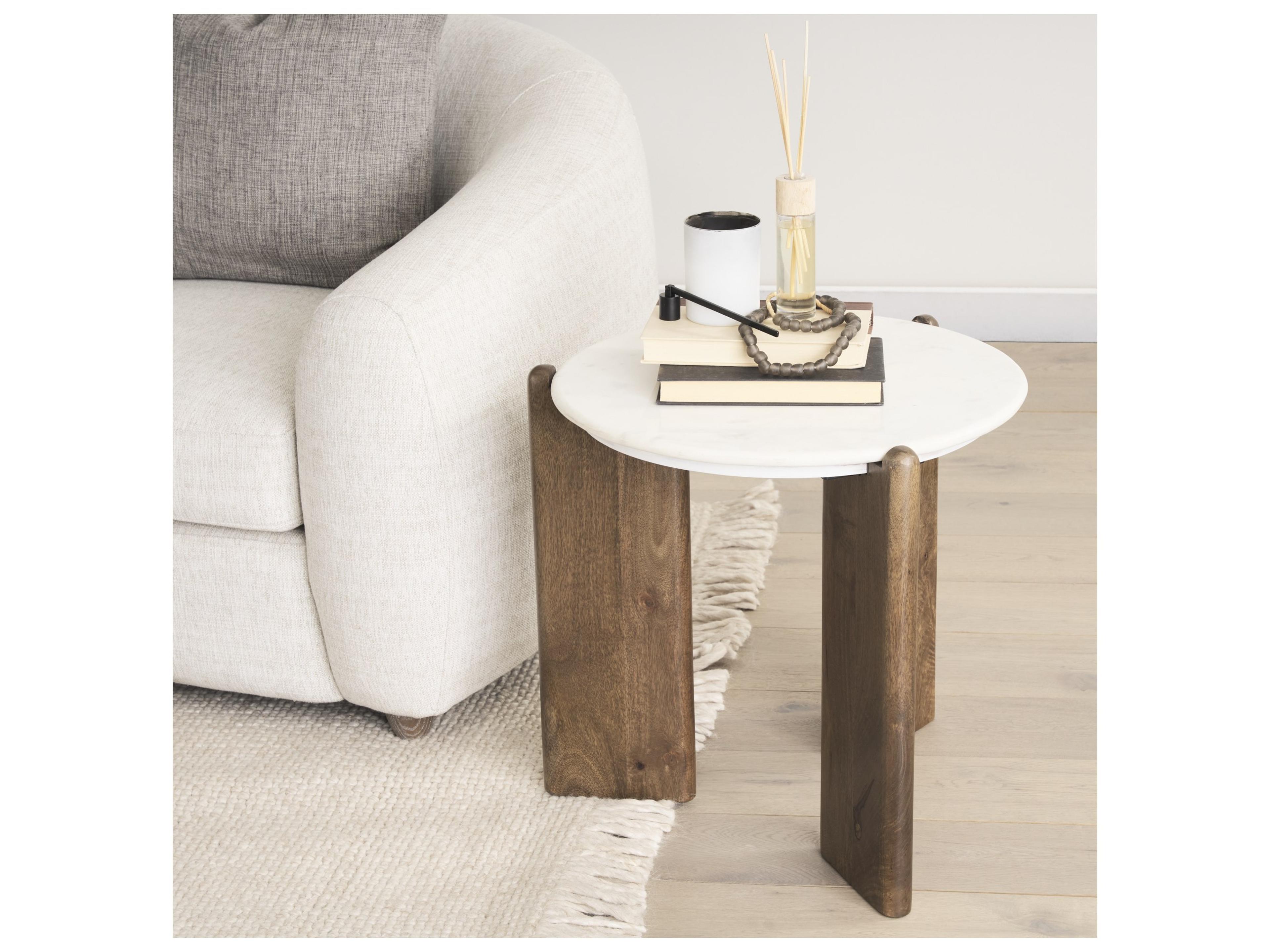 Mercana Rumer Dark Brown Wood w/ White Marble Side Table