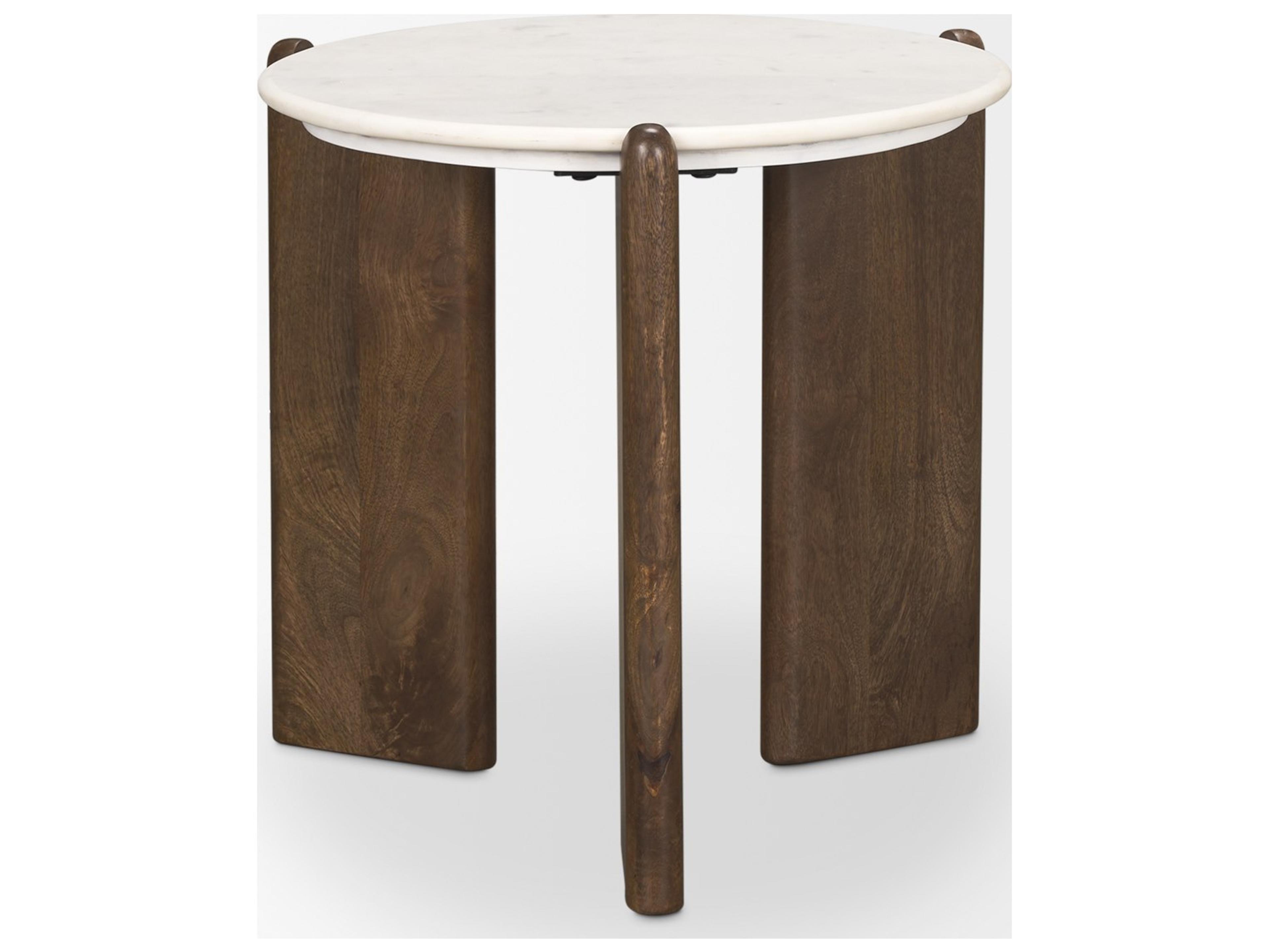 Mercana Rumer Dark Brown Wood w/ White Marble Side Table