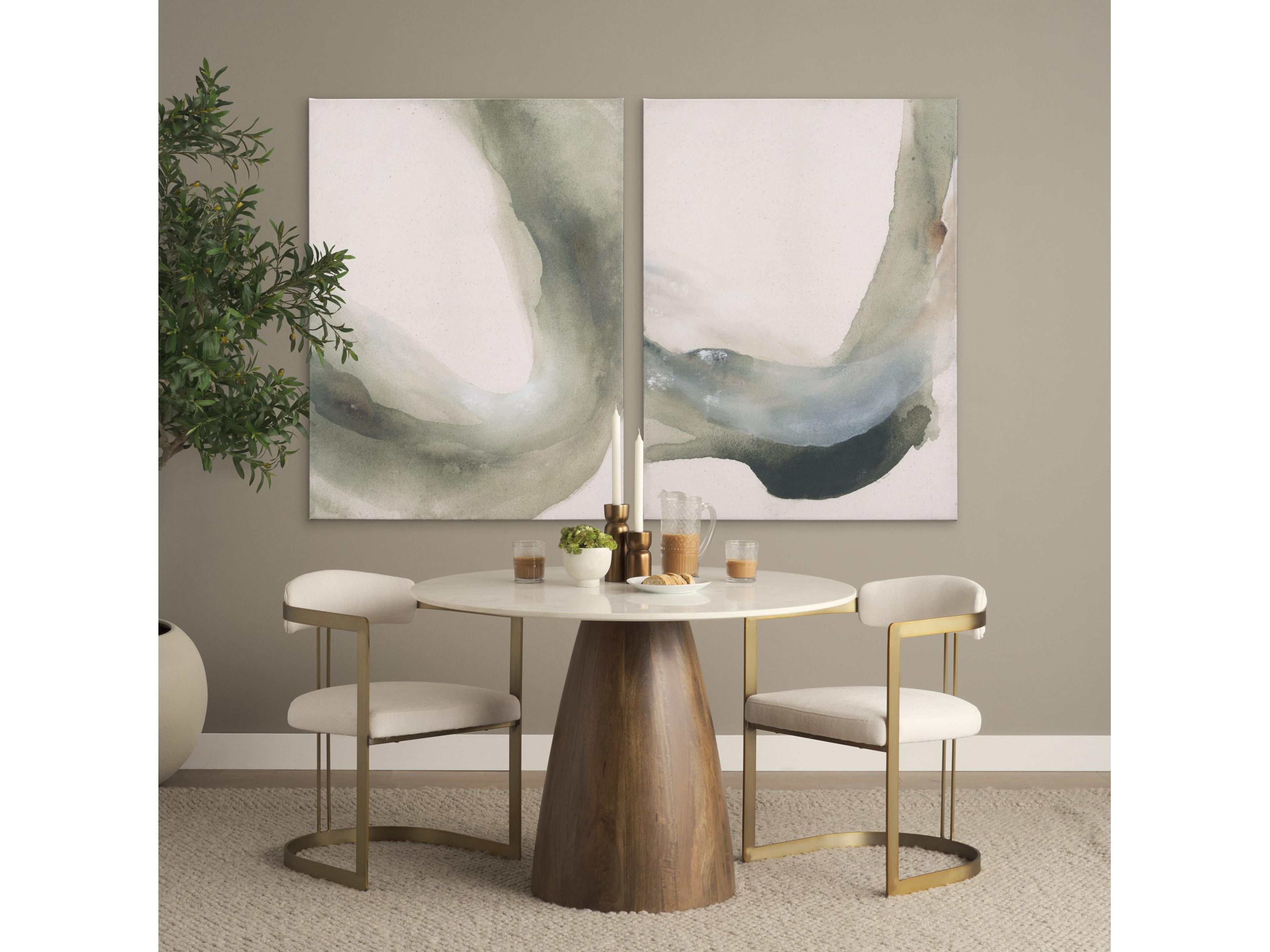 Mercana Allyson 42" Round Brown Wood Pedestal w/Banswara White Marble Top Dining Table