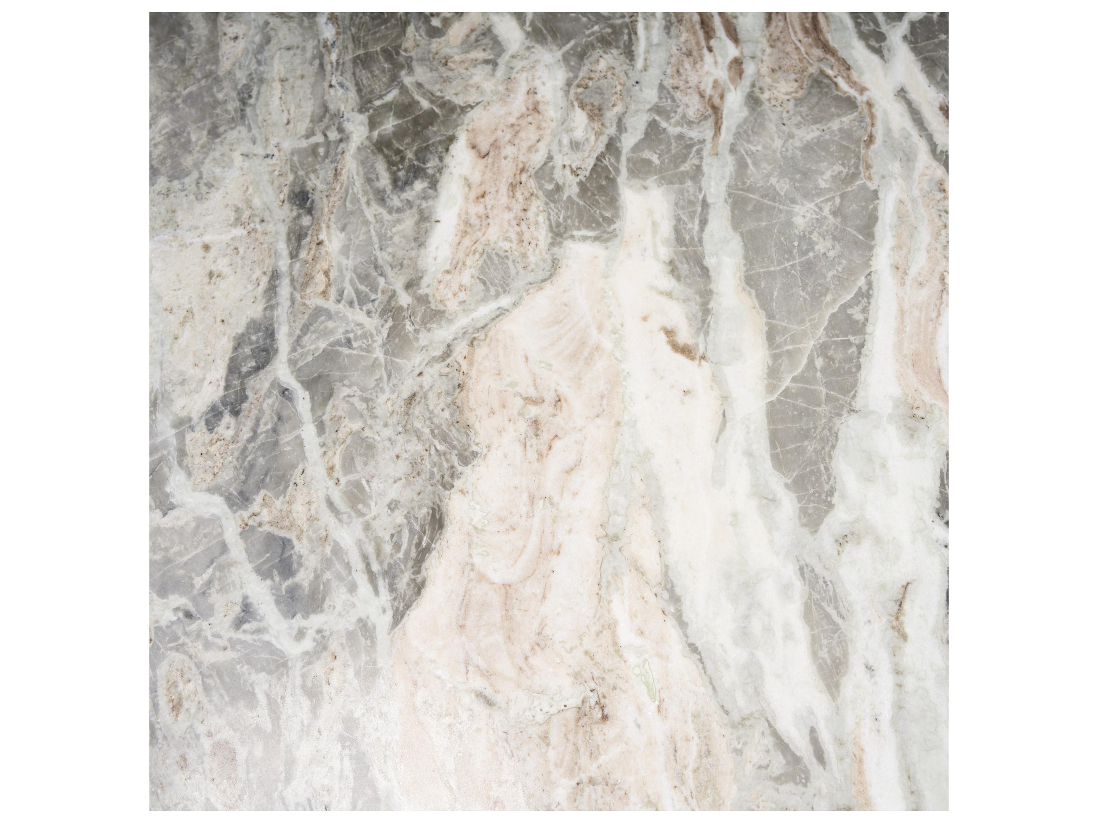 Mercana Allyson 42" Round Brown Wood Pedestal w/ Savar Pink Marble Top Dining Table