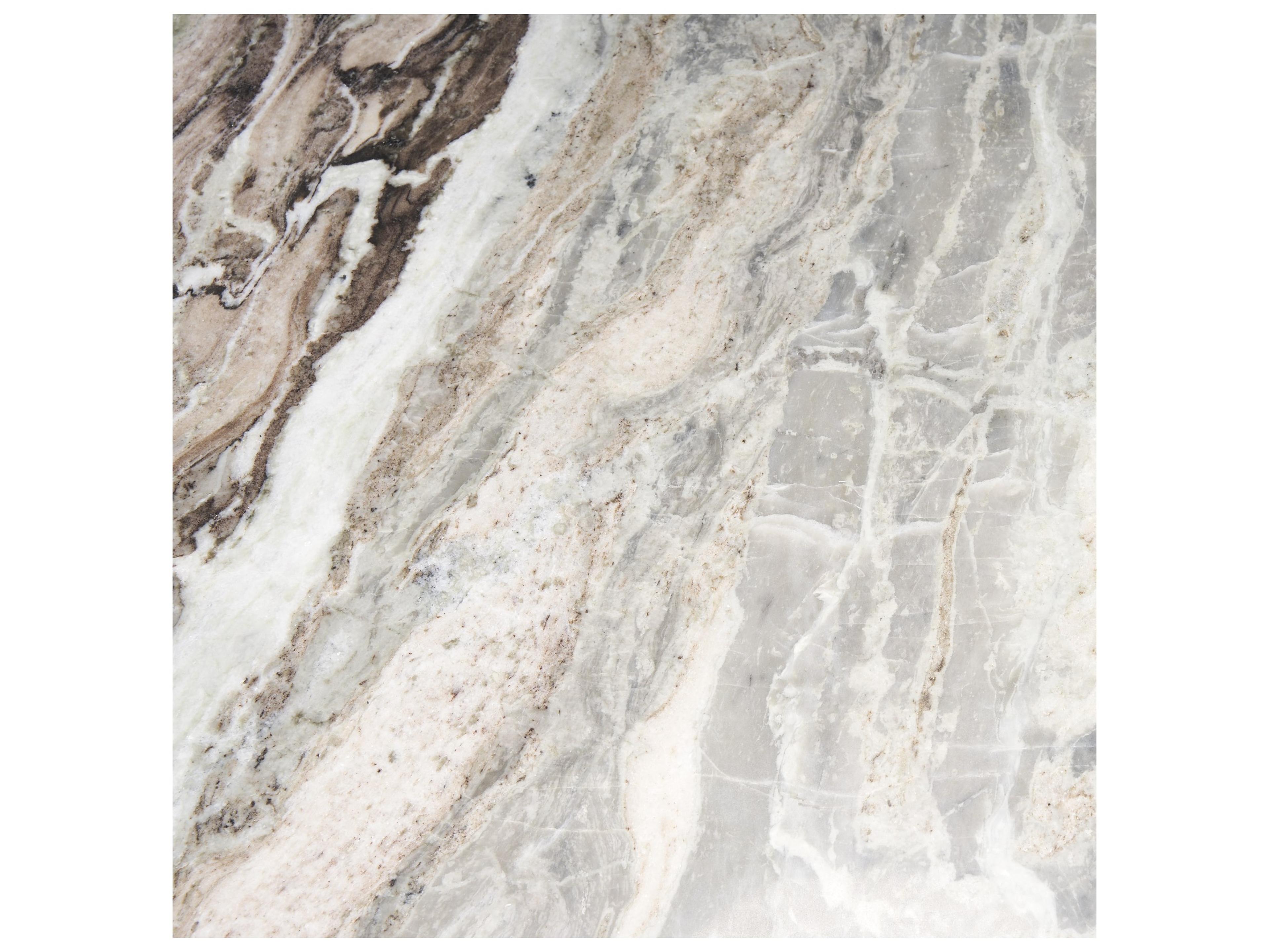 Mercana Allyson 42" Round Brown Wood Pedestal w/ Savar Pink Marble Top Dining Table