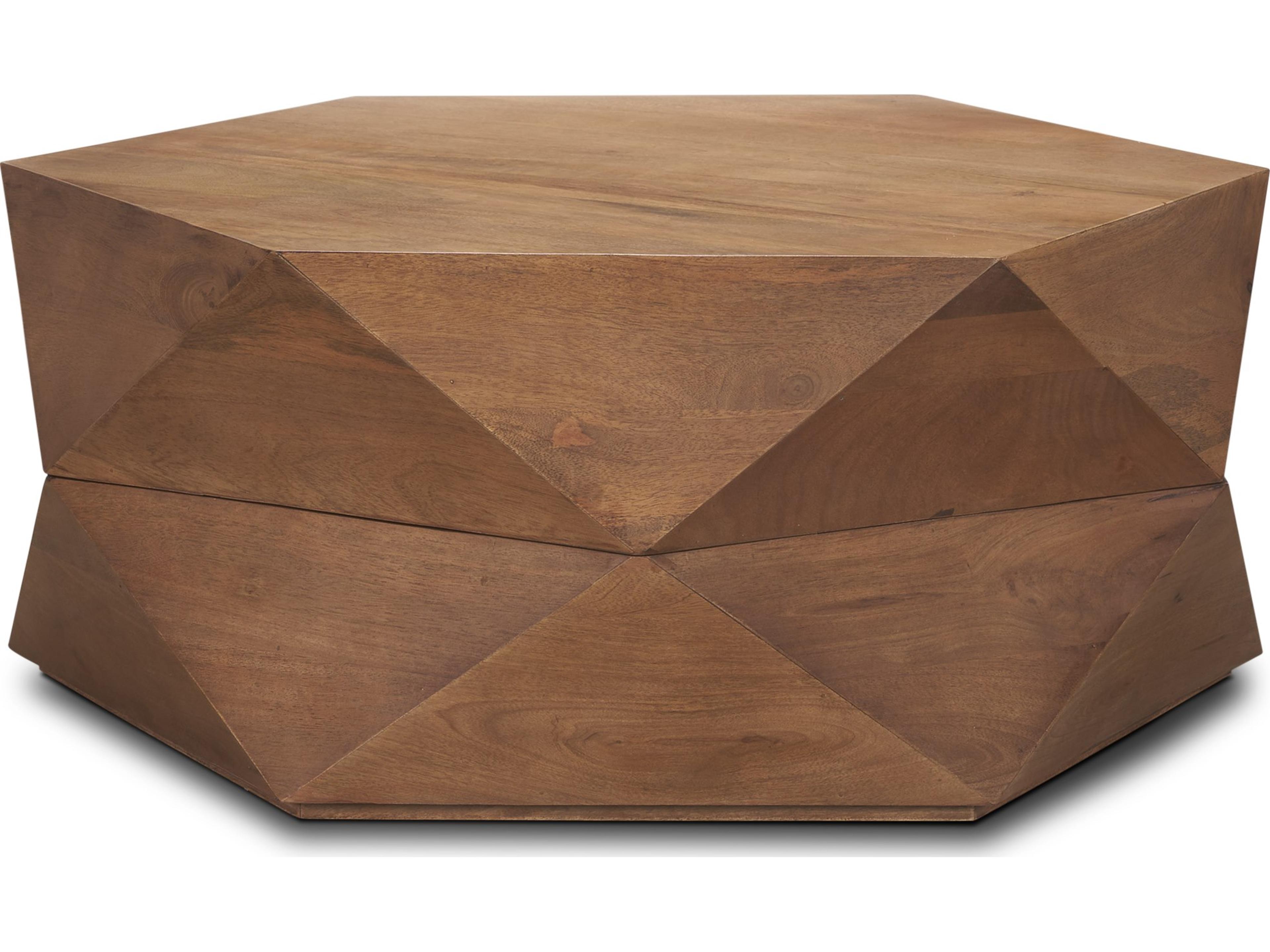 Arreto Hexagonal Hinged Solid Wood Top and Base Coffee Table