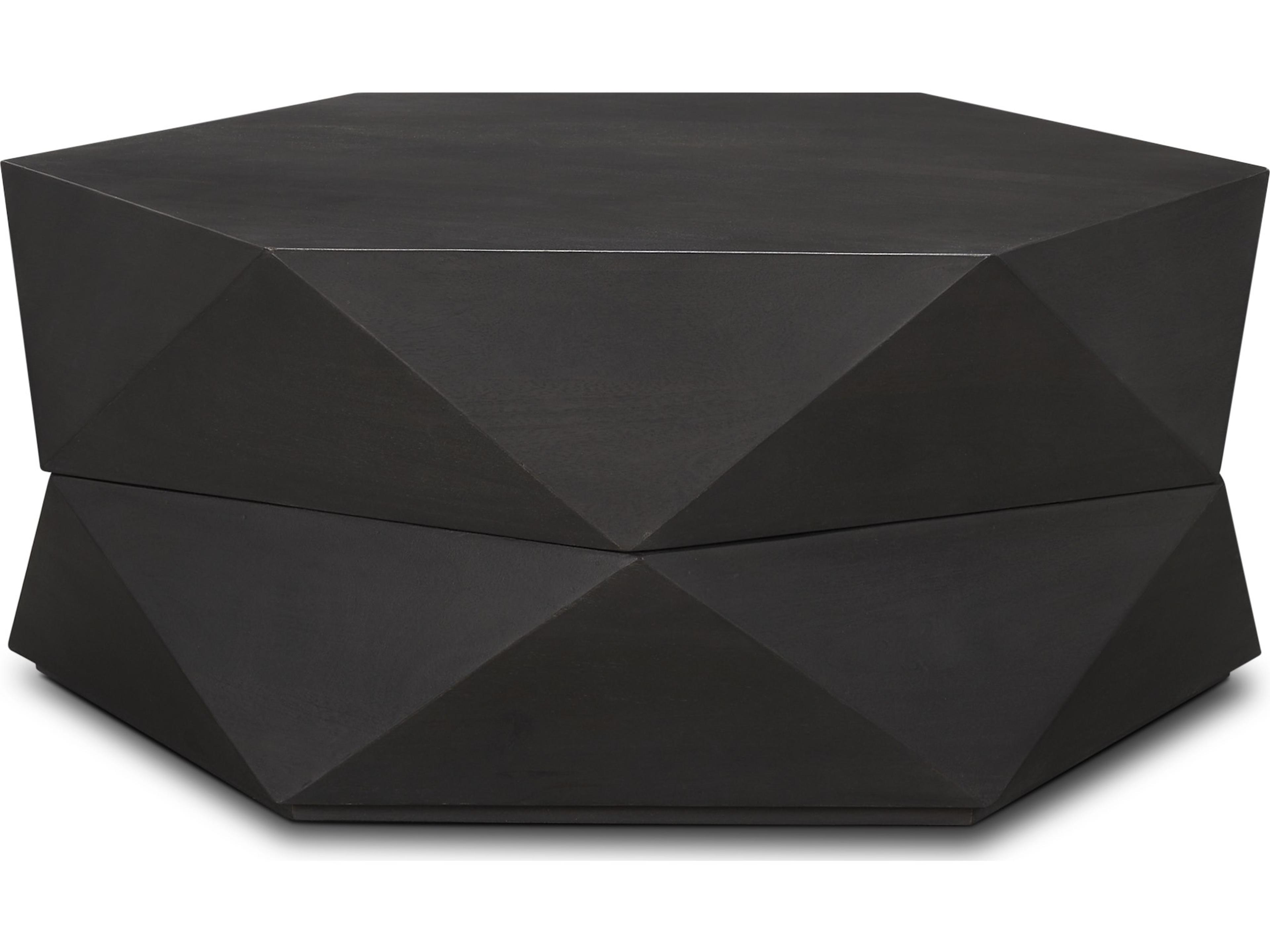 Arreto Hexagonal Hinged Solid Wood Top and Base Coffee Table