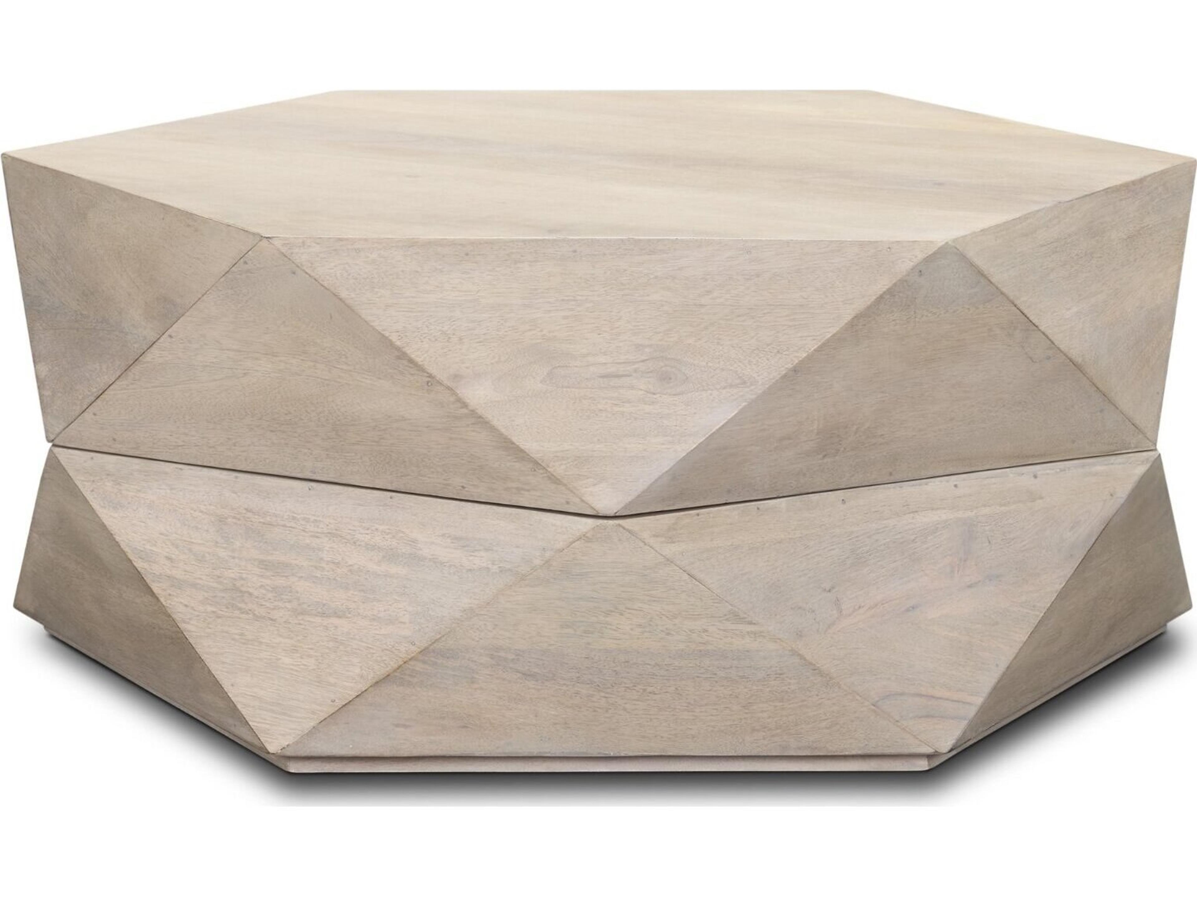 Arreto Hexagonal Hinged Solid Wood Top and Base Coffee Table