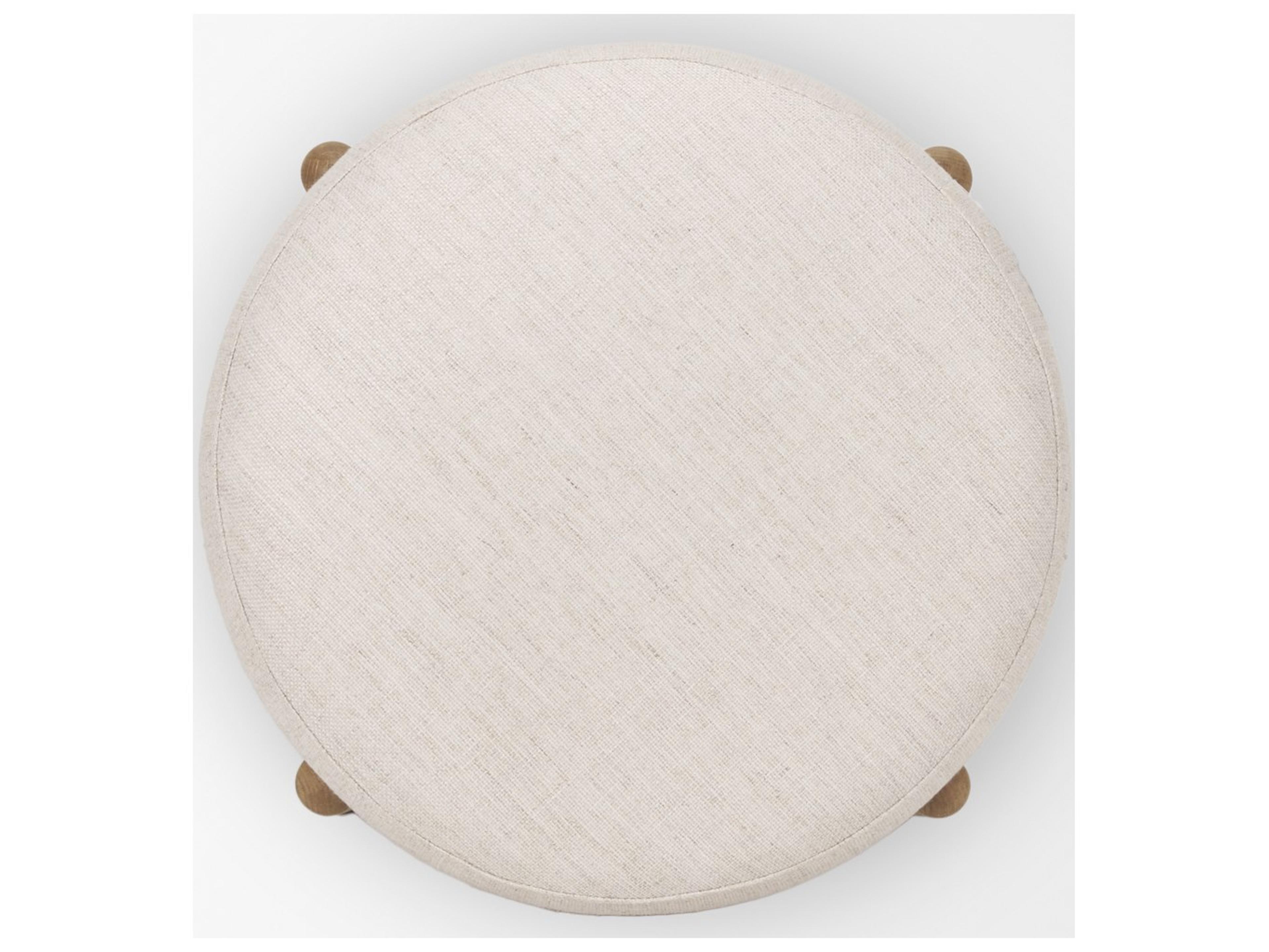 Mercana Gwynn Beige Fabric w/ Light Brown Wood Pouf