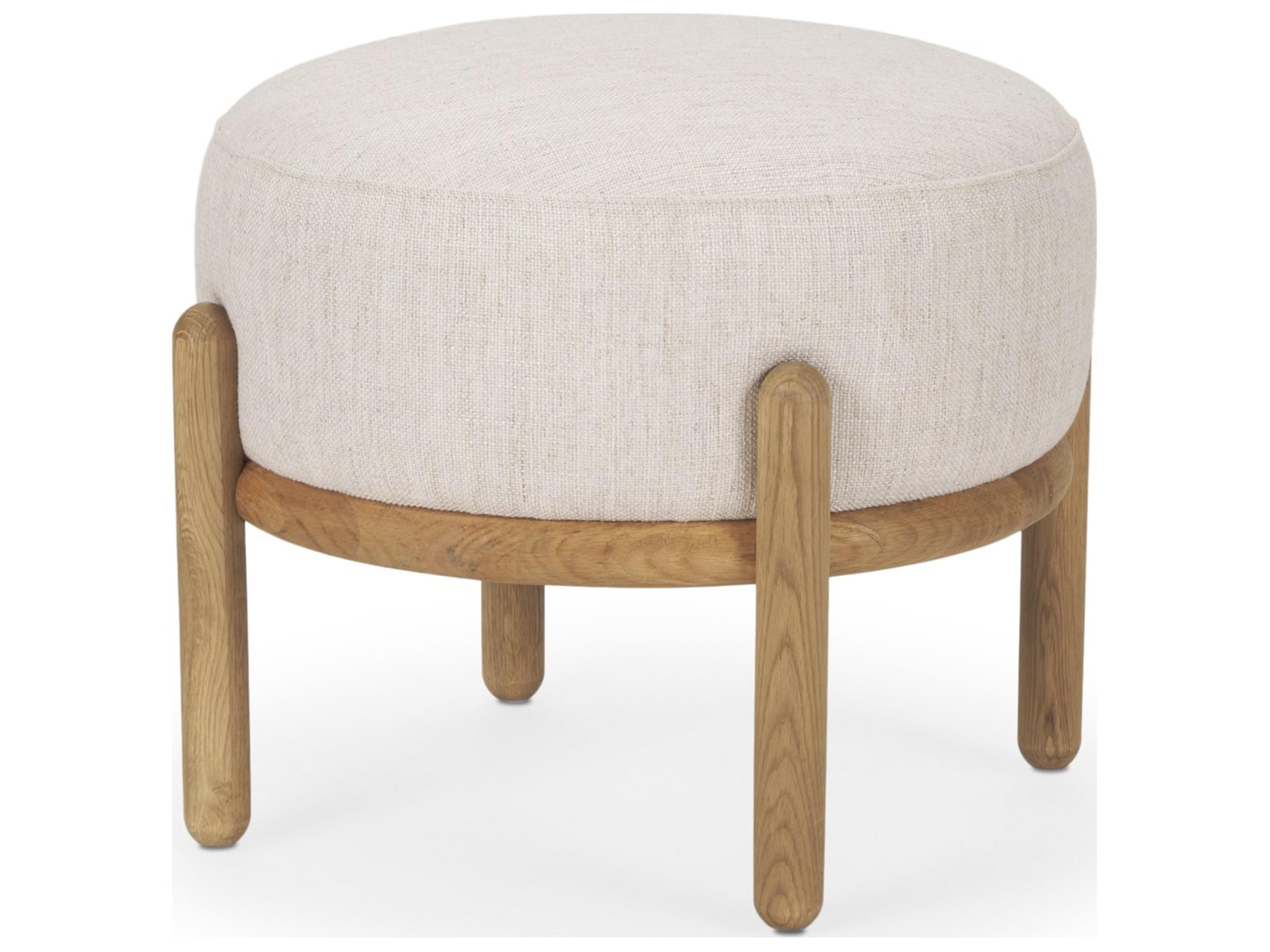 Mercana Gwynn Beige Fabric w/ Light Brown Wood Pouf