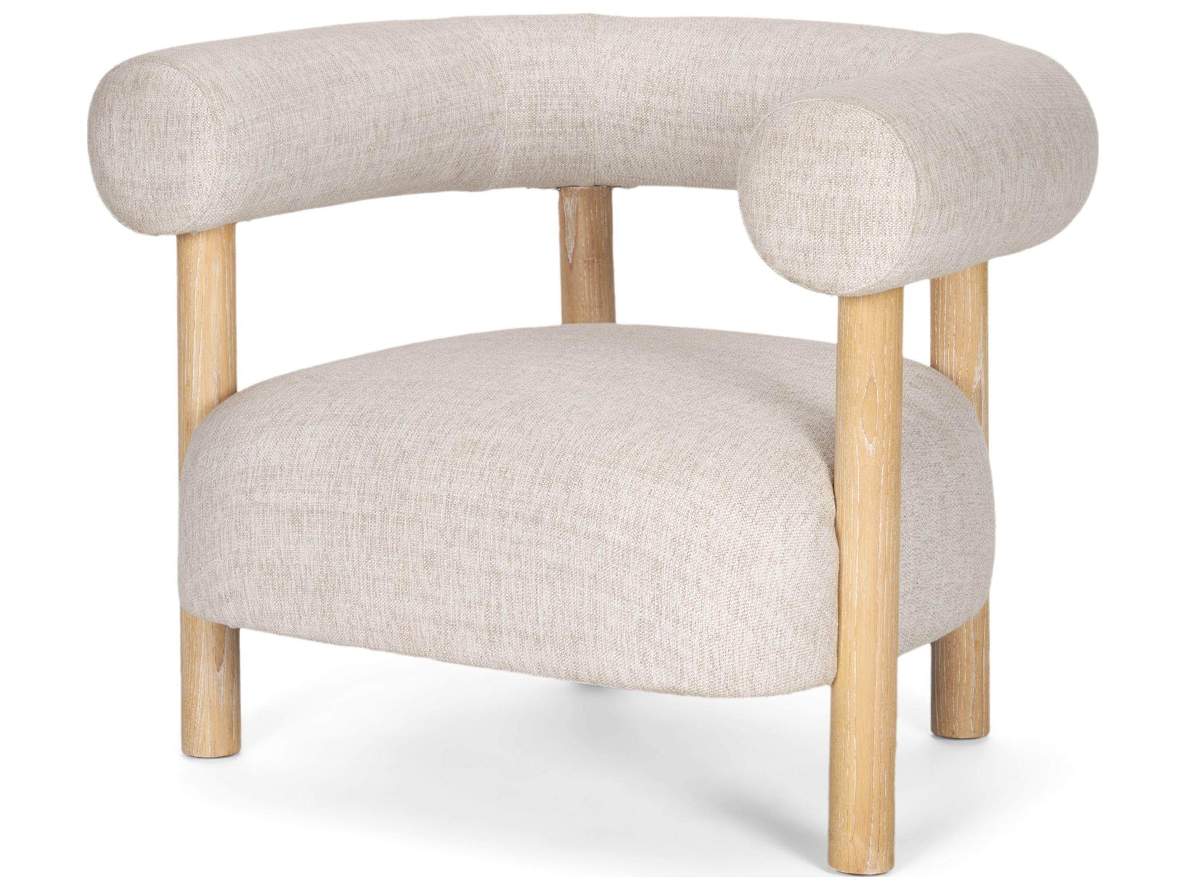 Mercana Gianna Open Back Light Brown Wood w/ Oatmeal Fabric Accent Chair