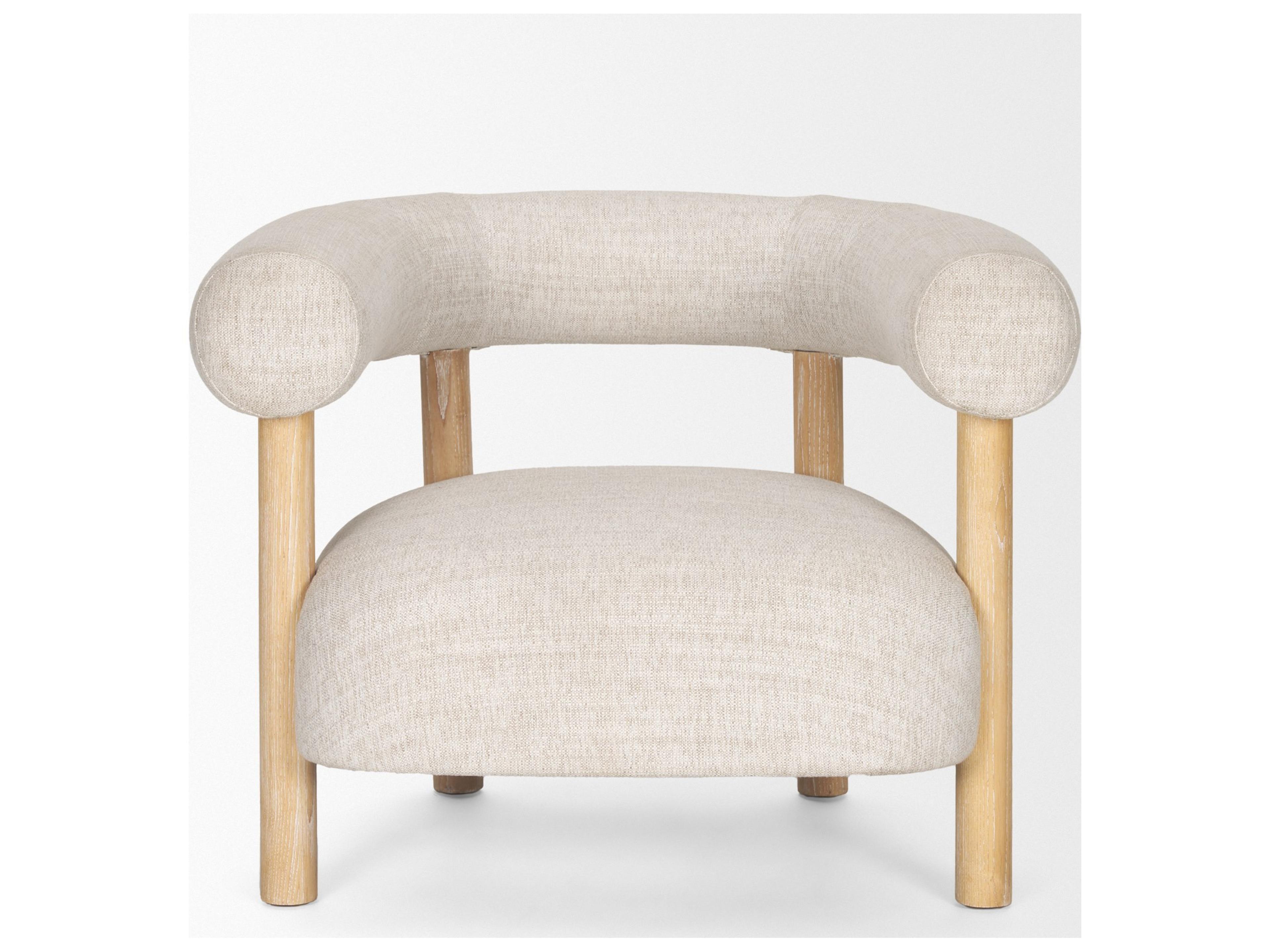 Mercana Gianna Open Back Light Brown Wood w/ Oatmeal Fabric Accent Chair