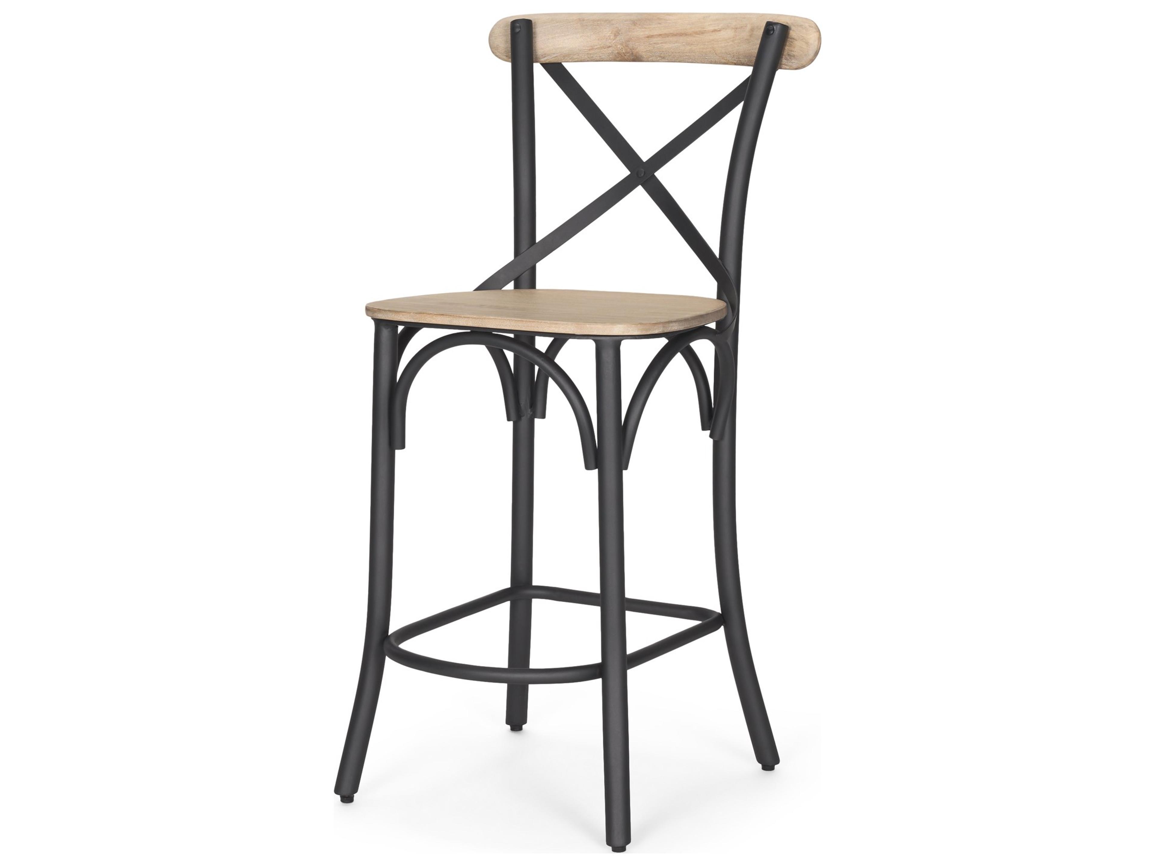 Etienne Light Brown Wood w/ Iron Metal Counter Stool