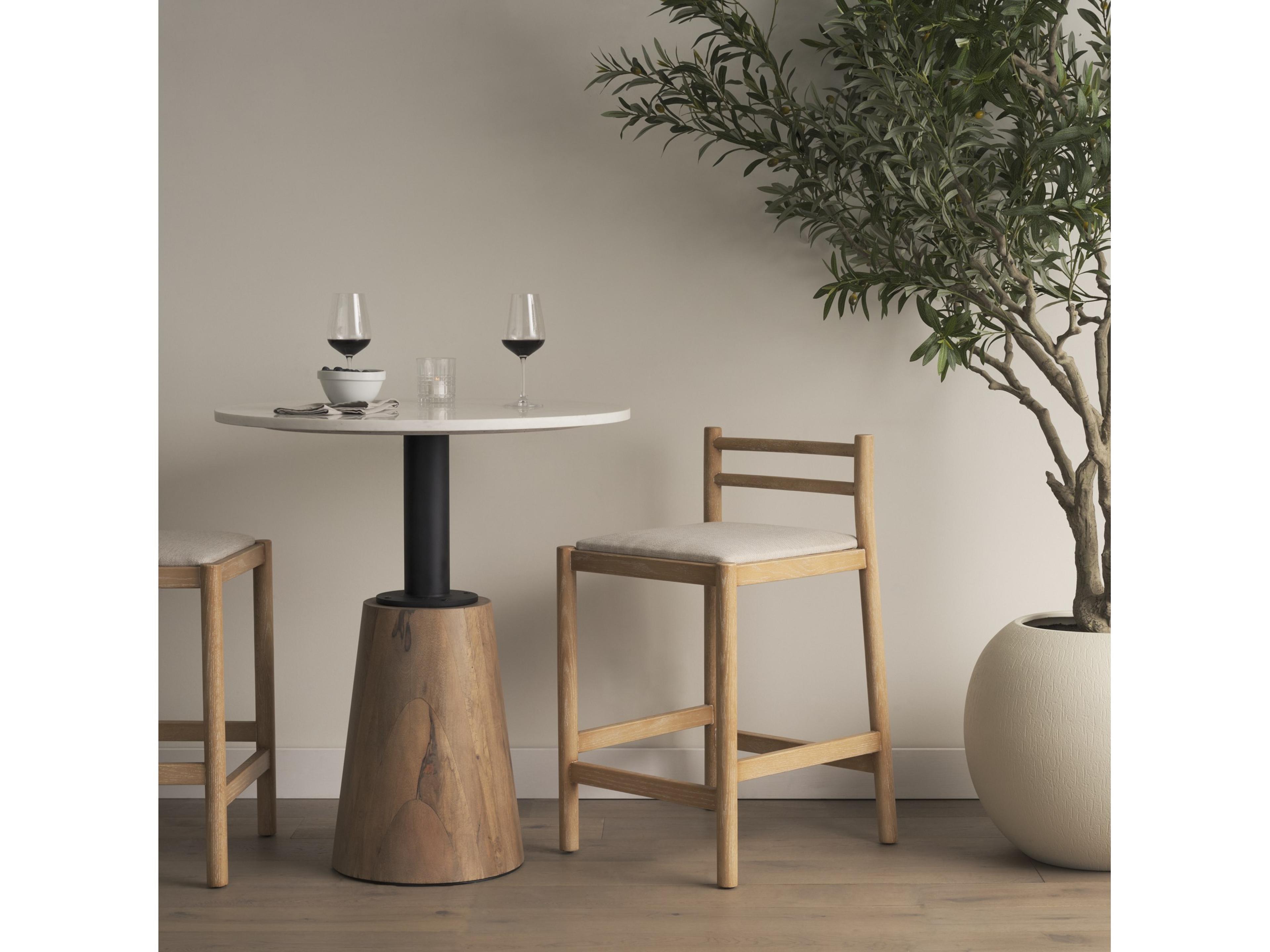 Mercana Sam Counter Stool W/ Light Brown Wood Frame and Beige Upholstered Seat